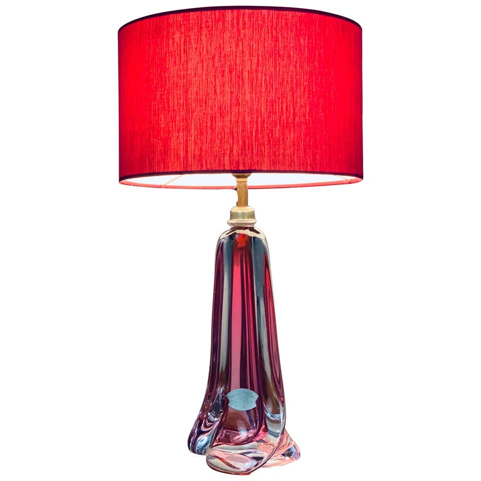 1950s Vintage Belgium Val St Lambert Pink Crystal Glass Table Lamps Inc ...