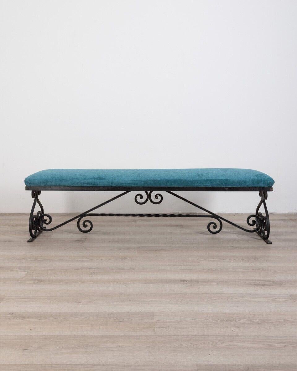 1950s Vintage Bench in Iron and Fabric Italian Design 2