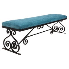 1950s Vintage Bench in Iron and Fabric Italian Design