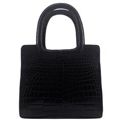 1950er Jahre Vintage Schwarze Krokodil strukturierte Henkeltasche mit Griff oben