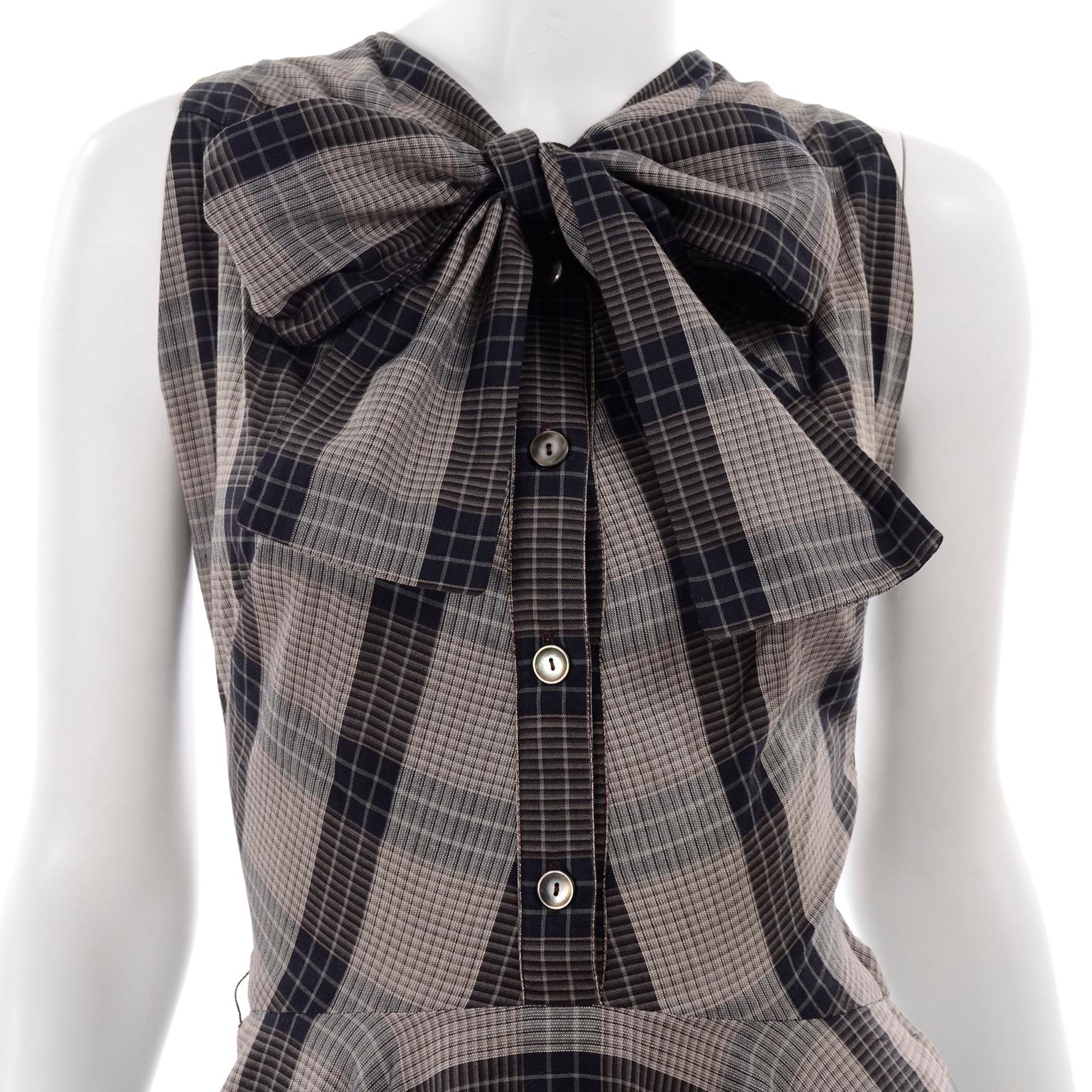 1950s Vintage Black & Sand Plaid Dress Attributed to Claire McCardell  4
