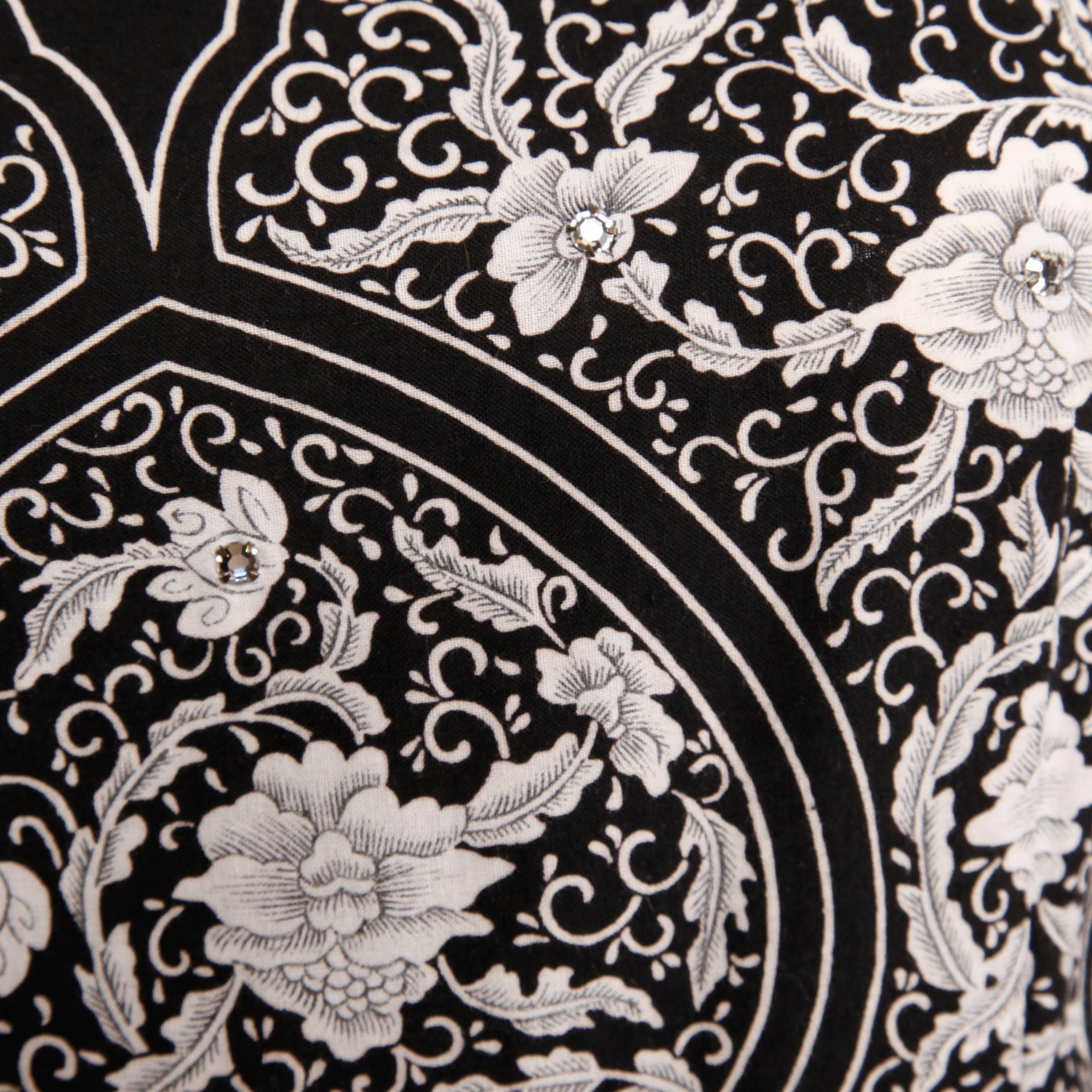 Noir Robe patio en coton noir et blanc des années 50 avec détails en strass en vente