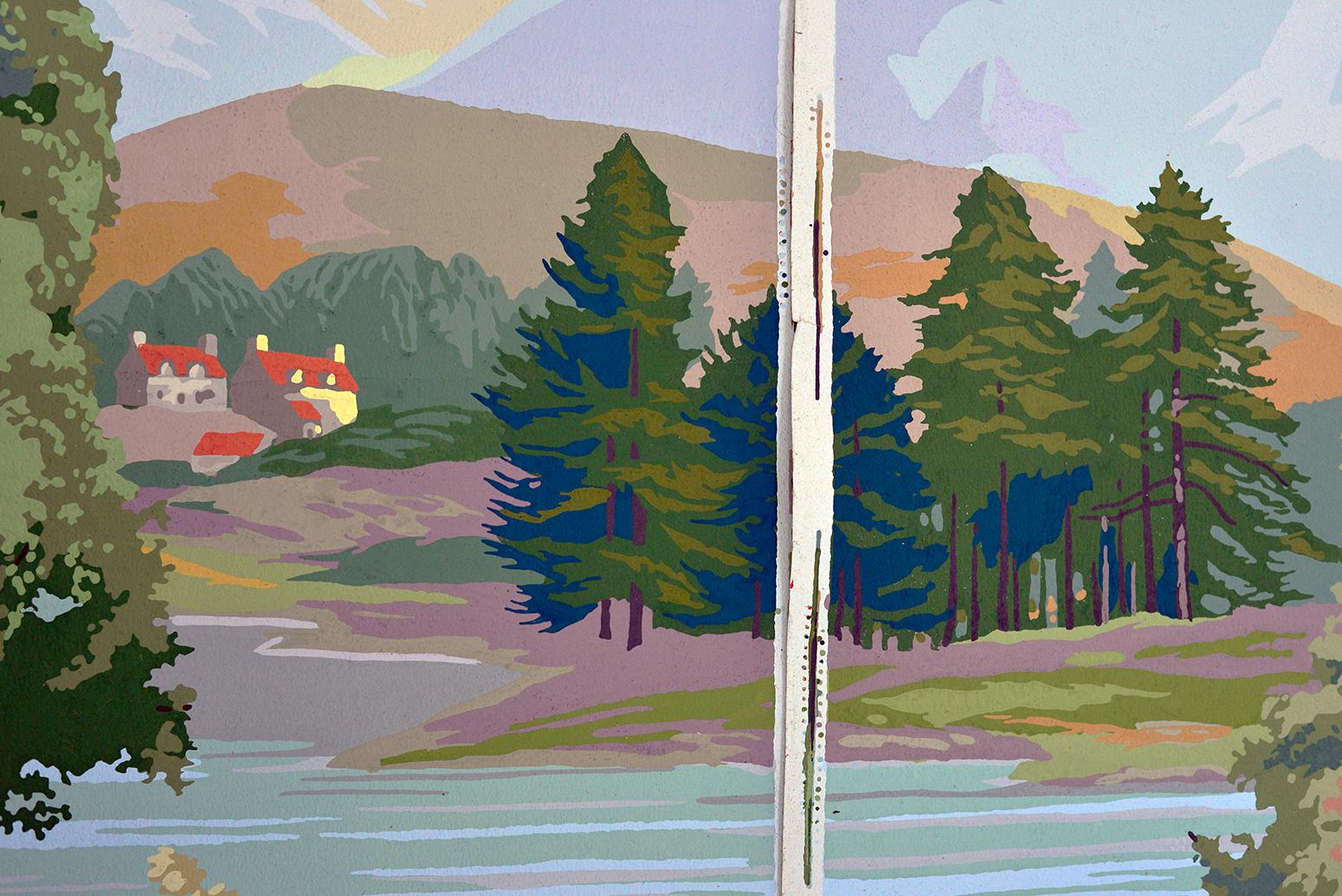 1950s Vintage Block Printed Wallpaper Mural Scottish Landscape Scene Sanderson 7