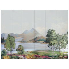 1950s Vintage Block Printed Wallpaper Mural Scottish Landscape Scene Sanderson