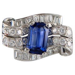 1950's Vintage Blue Sapphire and Diamond Ring Platinum