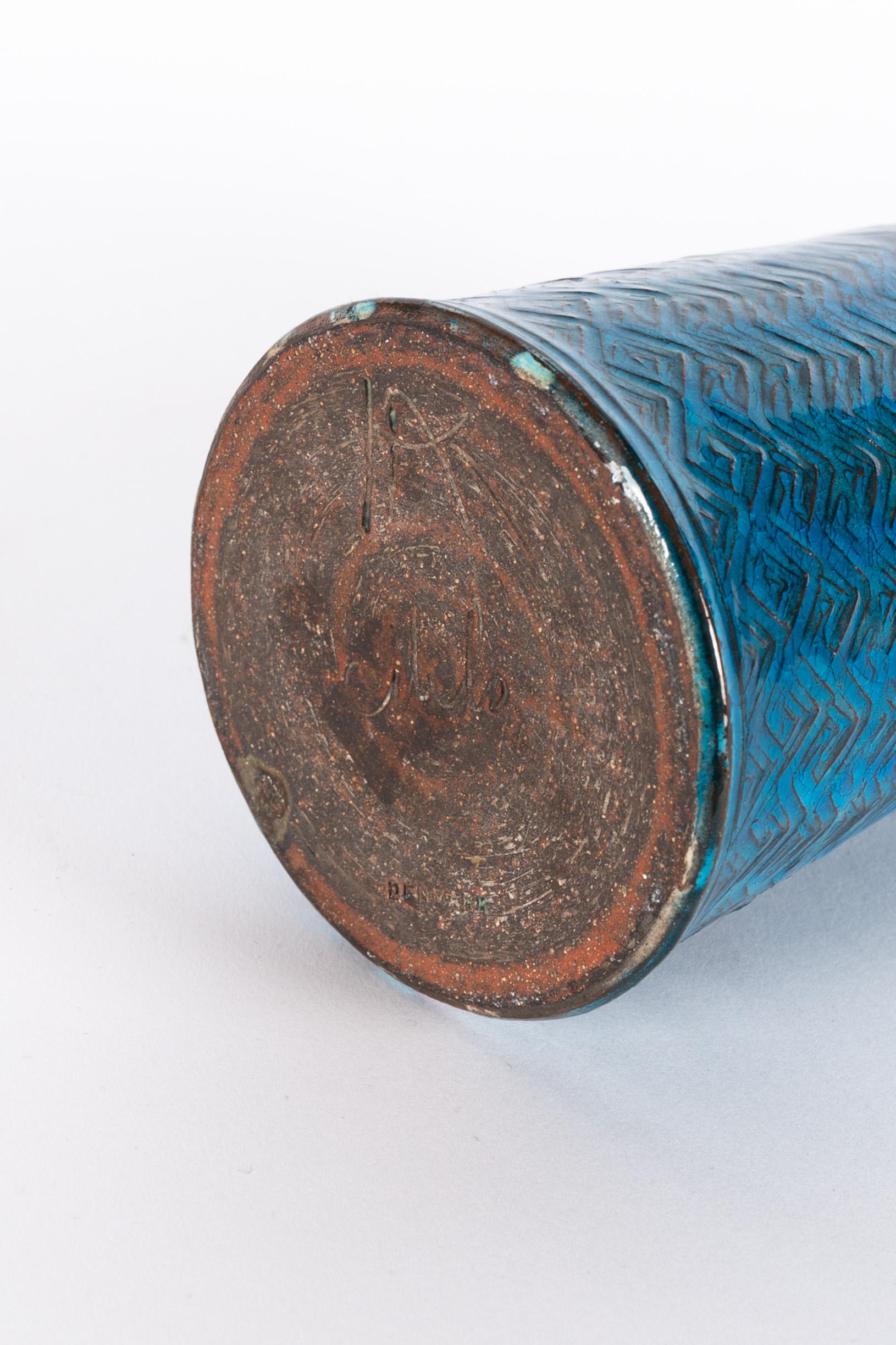 Milieu du XXe siècle Pichet en grès bleu vintage des années 1950 par Nils Kähler en vente