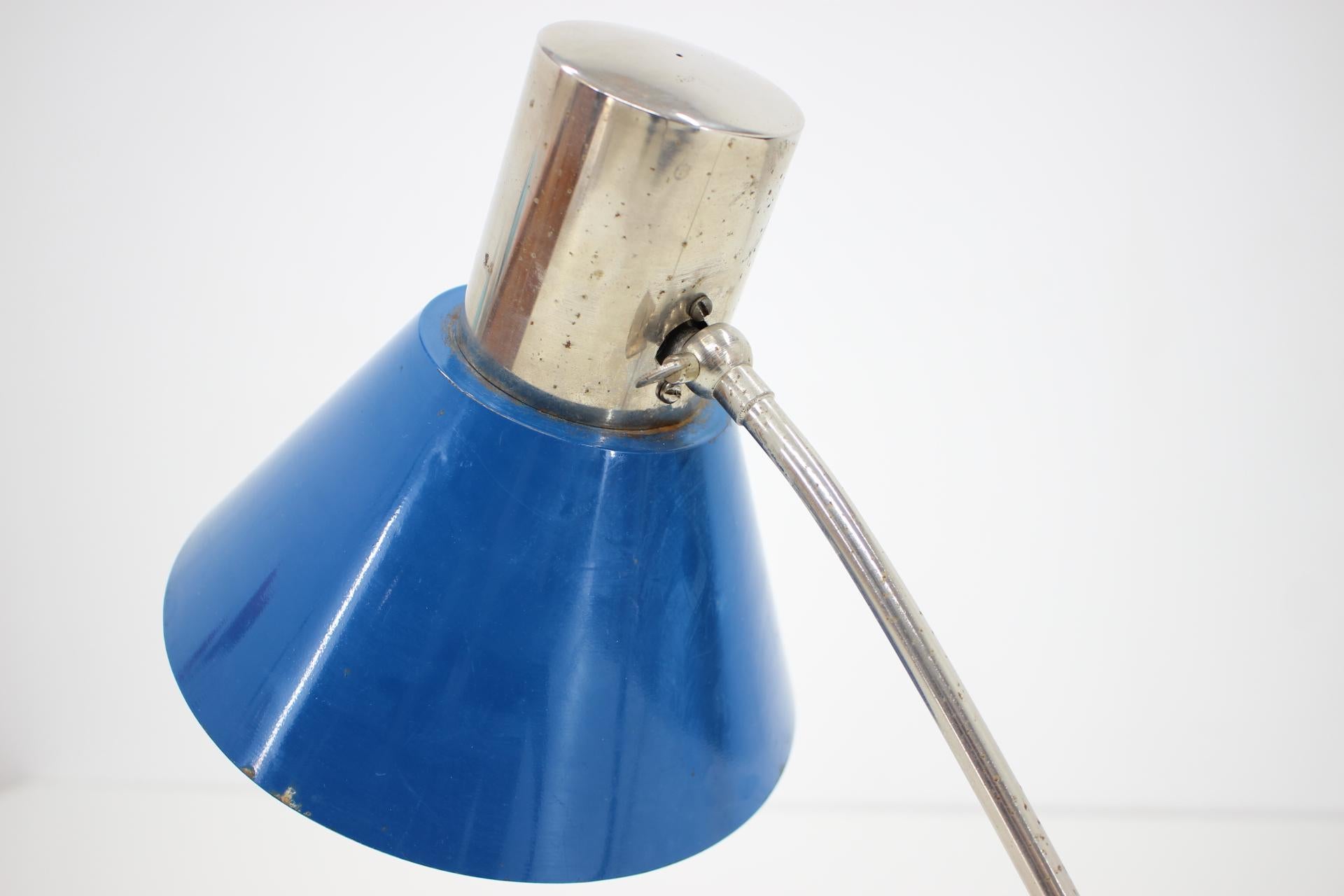 Mid-Century Modern 1950s Vintage Blue Table Lamp, Czechoslovakia