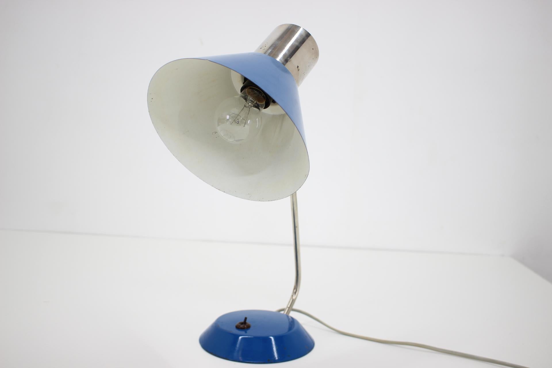 1950s Vintage Blue Table Lamp, Czechoslovakia In Good Condition In Praha, CZ