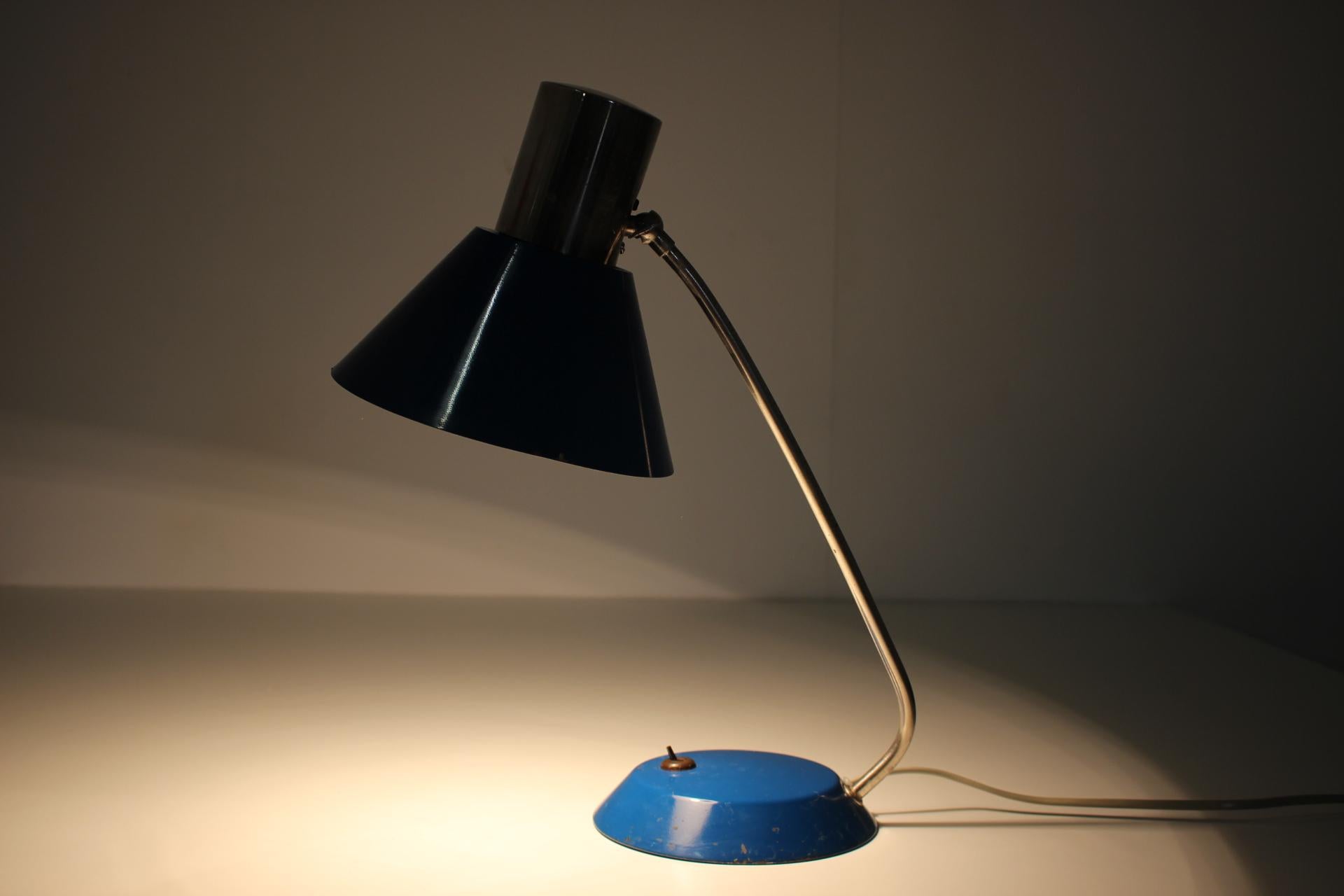 Mid-20th Century 1950s Vintage Blue Table Lamp, Czechoslovakia