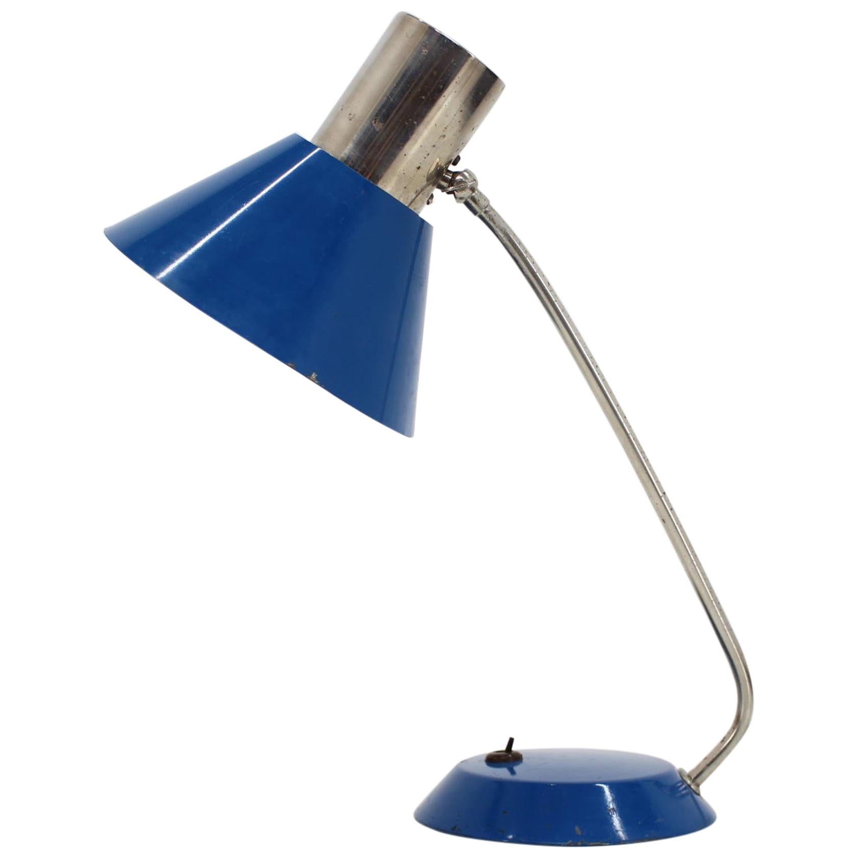 1950s Vintage Blue Table Lamp, Czechoslovakia