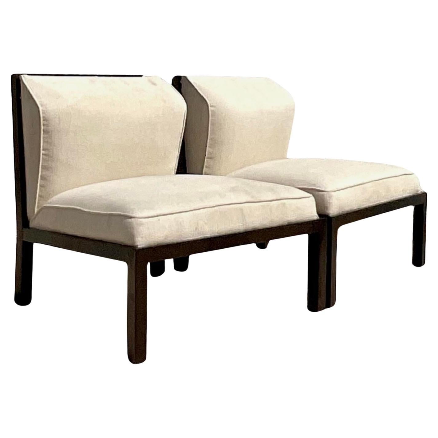 1950er Jahre Vintage Boho Michael Taylor für Baker Shoji-Raumteiler-Sessel ohne Armlehne - ein Paar