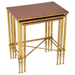 1950s Vintage Brass and Mahogany Nest of Tables
