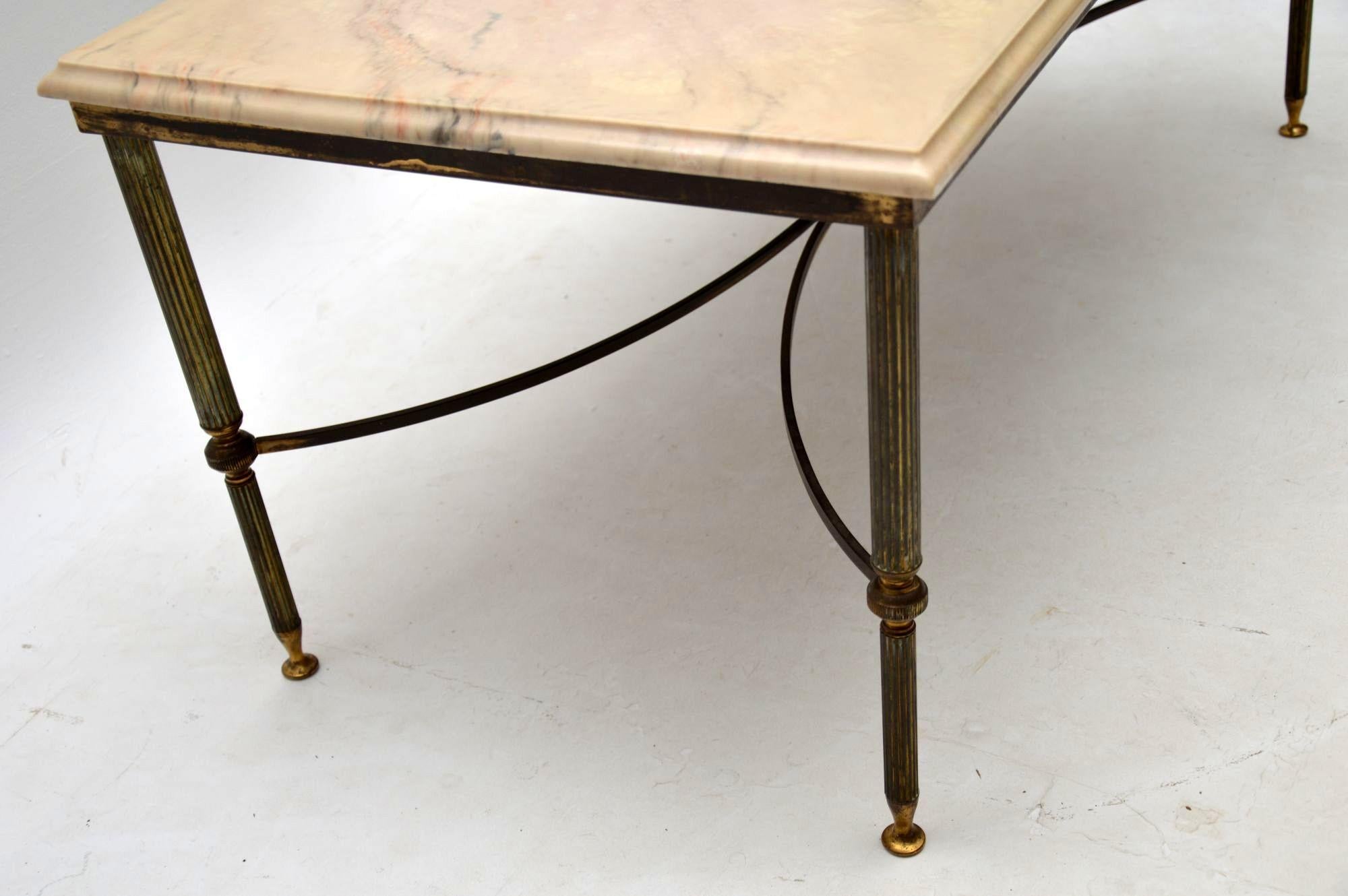 Mid-Century Modern 1950s Vintage Brass and Marble Coffee Table