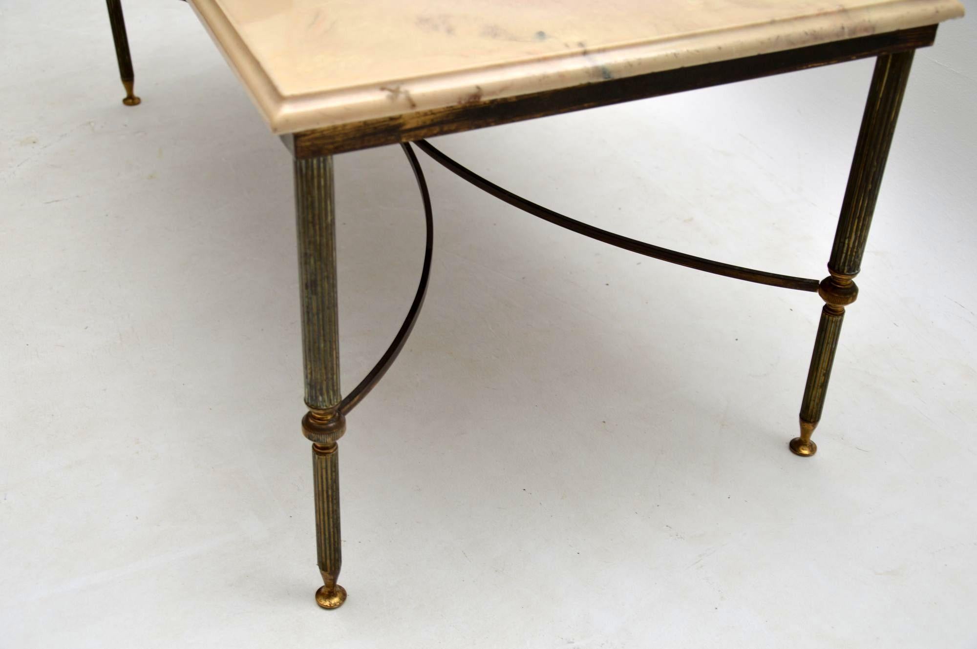 English 1950s Vintage Brass and Marble Coffee Table