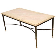 1950s Vintage Brass and Marble Coffee Table