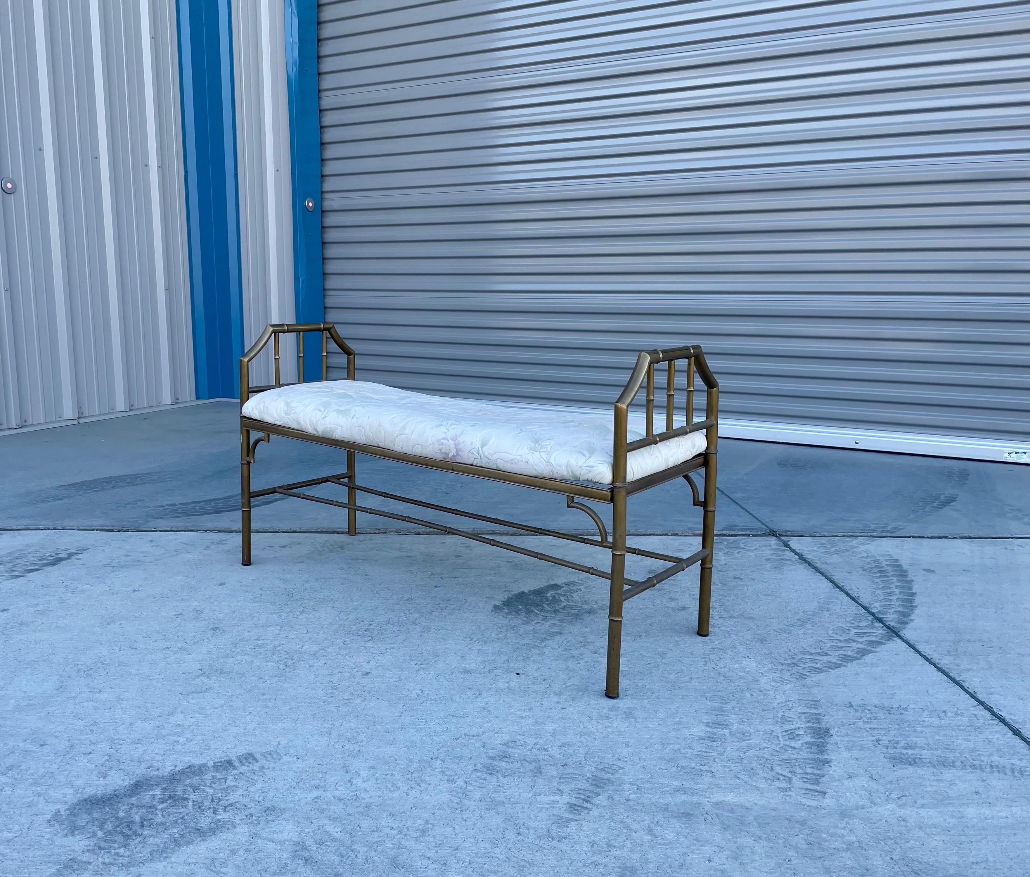 Mid-Century Modern 1950s Vintage Brass Bamboo Style Bench For Sale