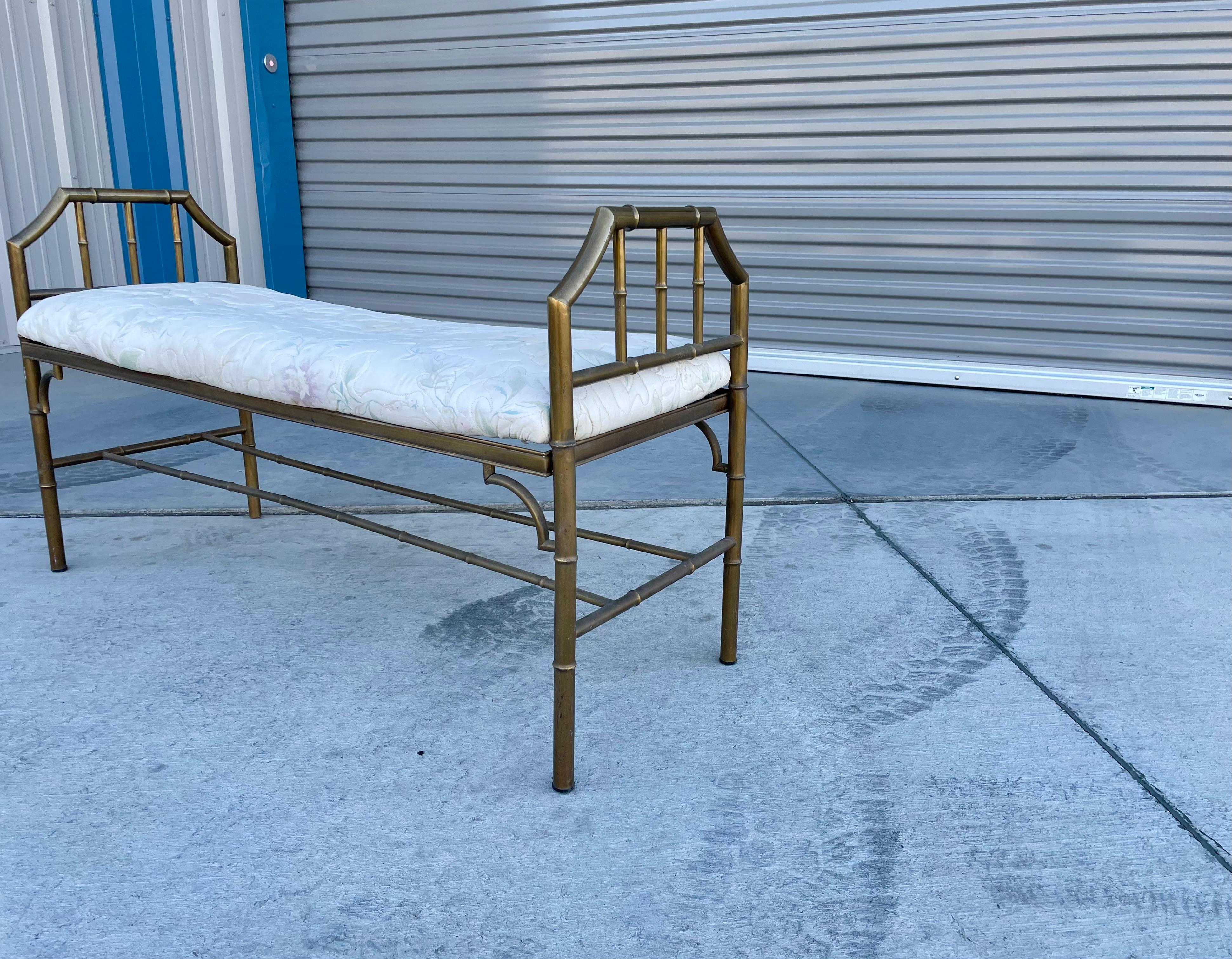 Mid-20th Century 1950s Vintage Brass Bamboo Style Bench For Sale