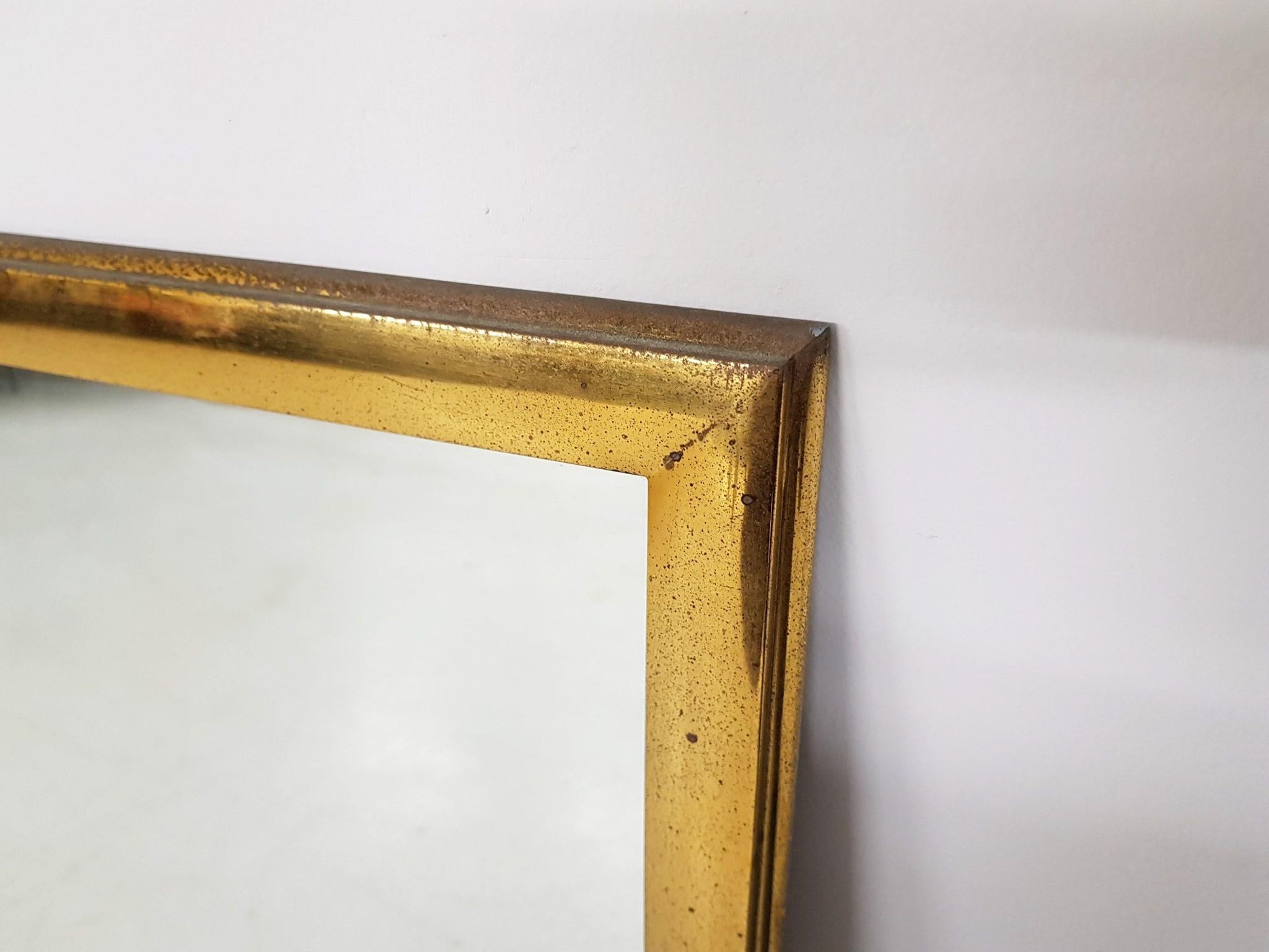 Mid-Century Modern 1950s Vintage Brass Rectangle Mirror For Sale