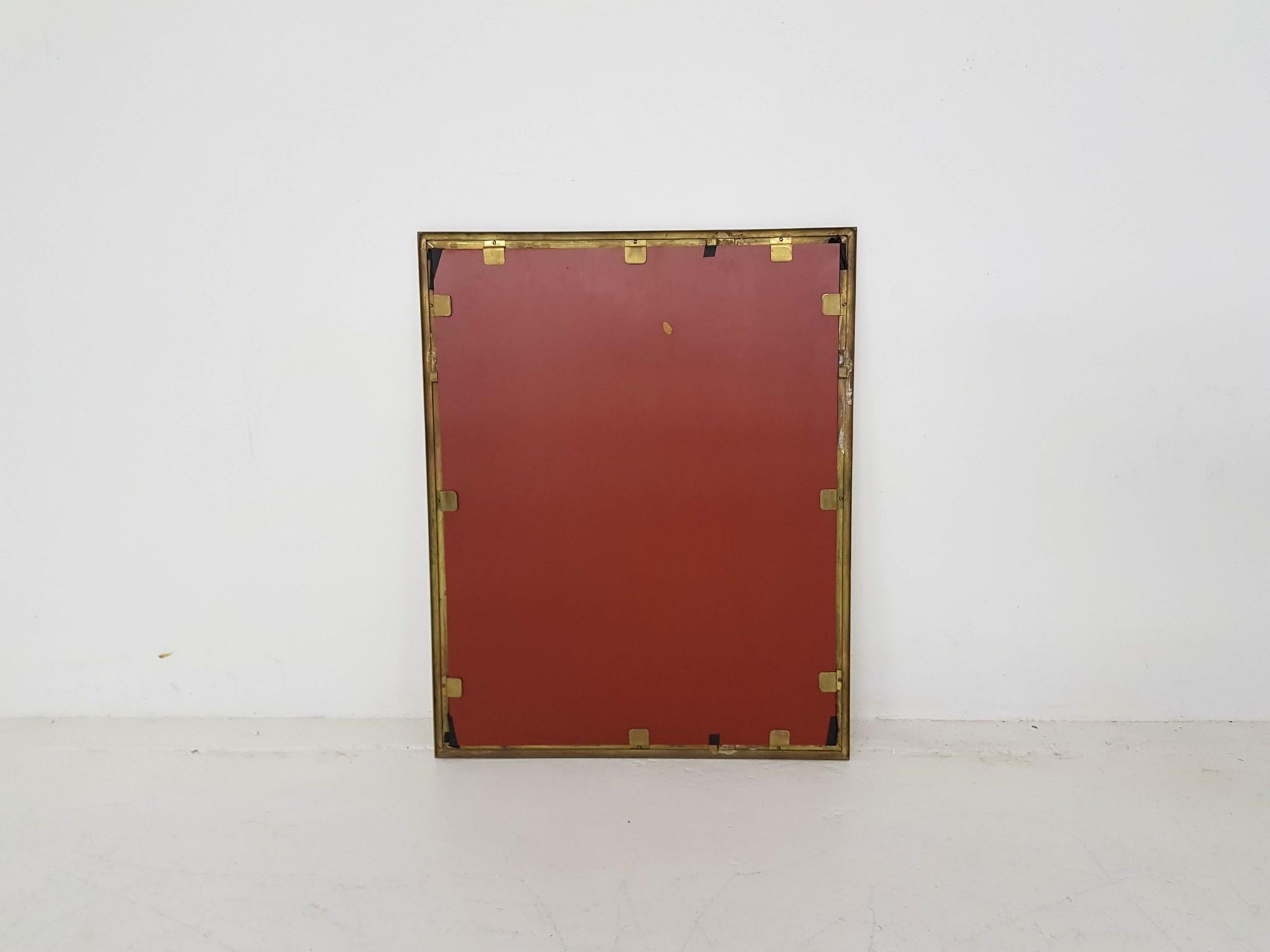 Italian 1950s Vintage Brass Rectangle Mirror For Sale