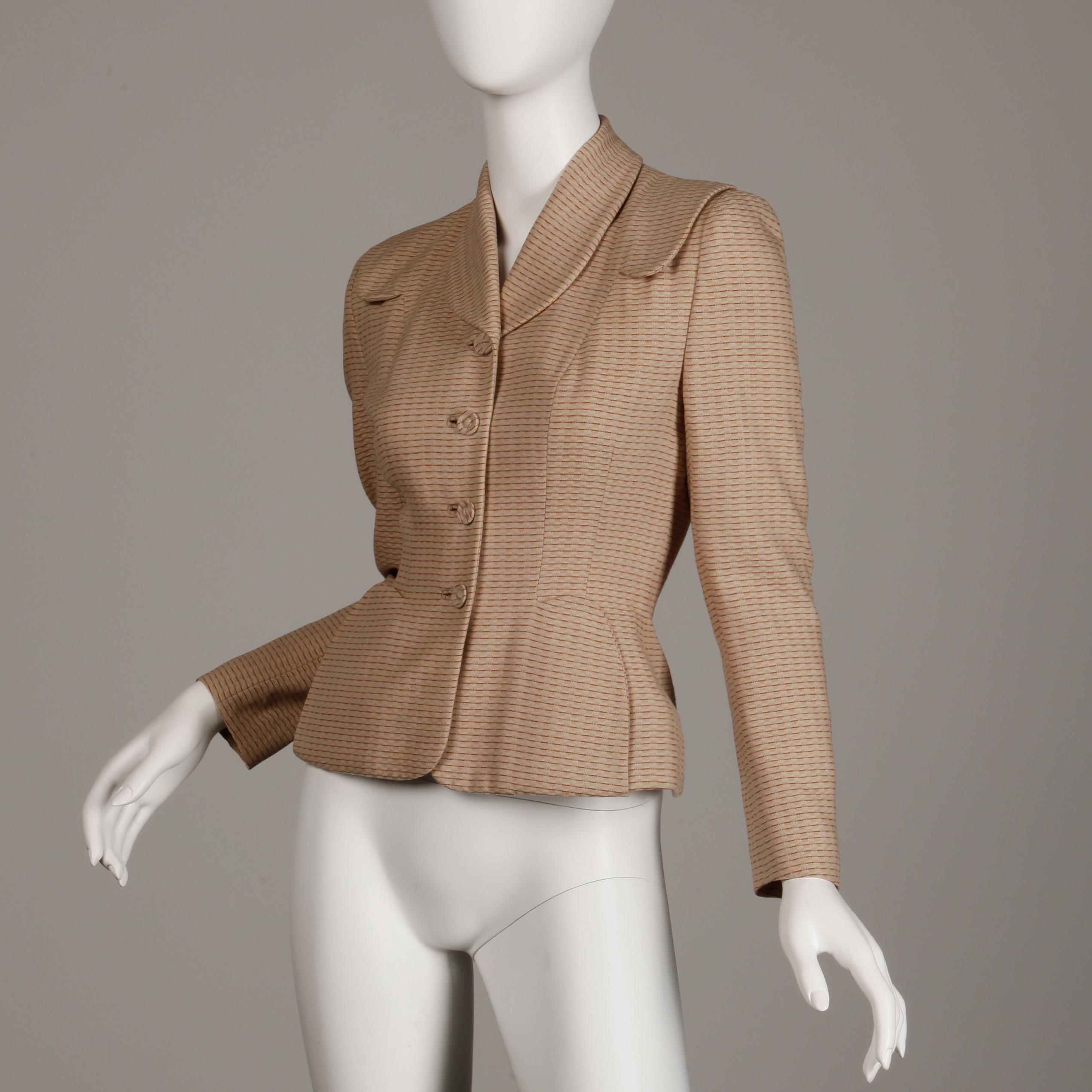 Vintage-Blazerjacke aus brauner und beiger Wolle, Gr XS, 1950er Jahre (Braun) im Angebot