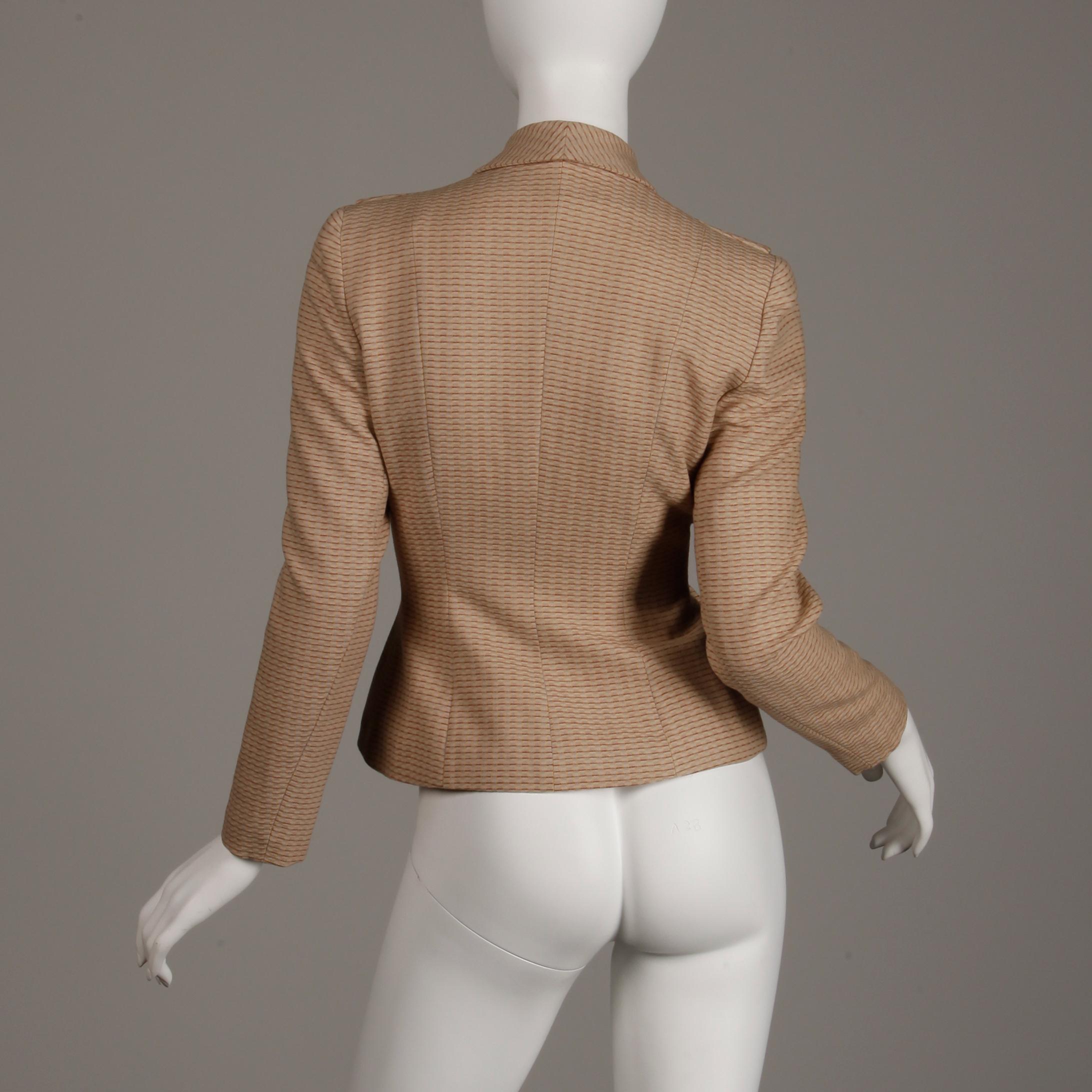 Vintage-Blazerjacke aus brauner und beiger Wolle, Gr XS, 1950er Jahre Damen im Angebot