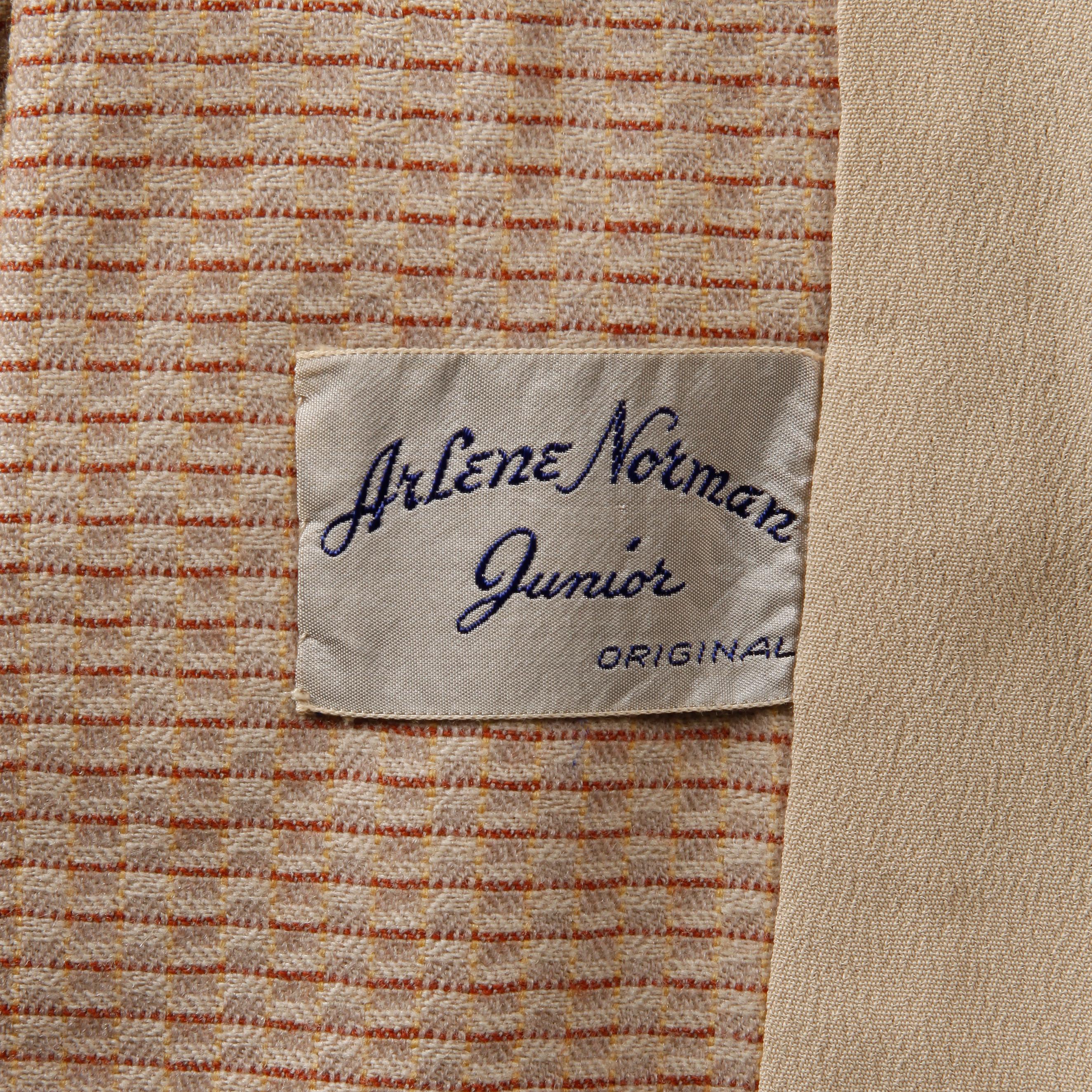 Vintage-Blazerjacke aus brauner und beiger Wolle, Gr XS, 1950er Jahre im Angebot 1