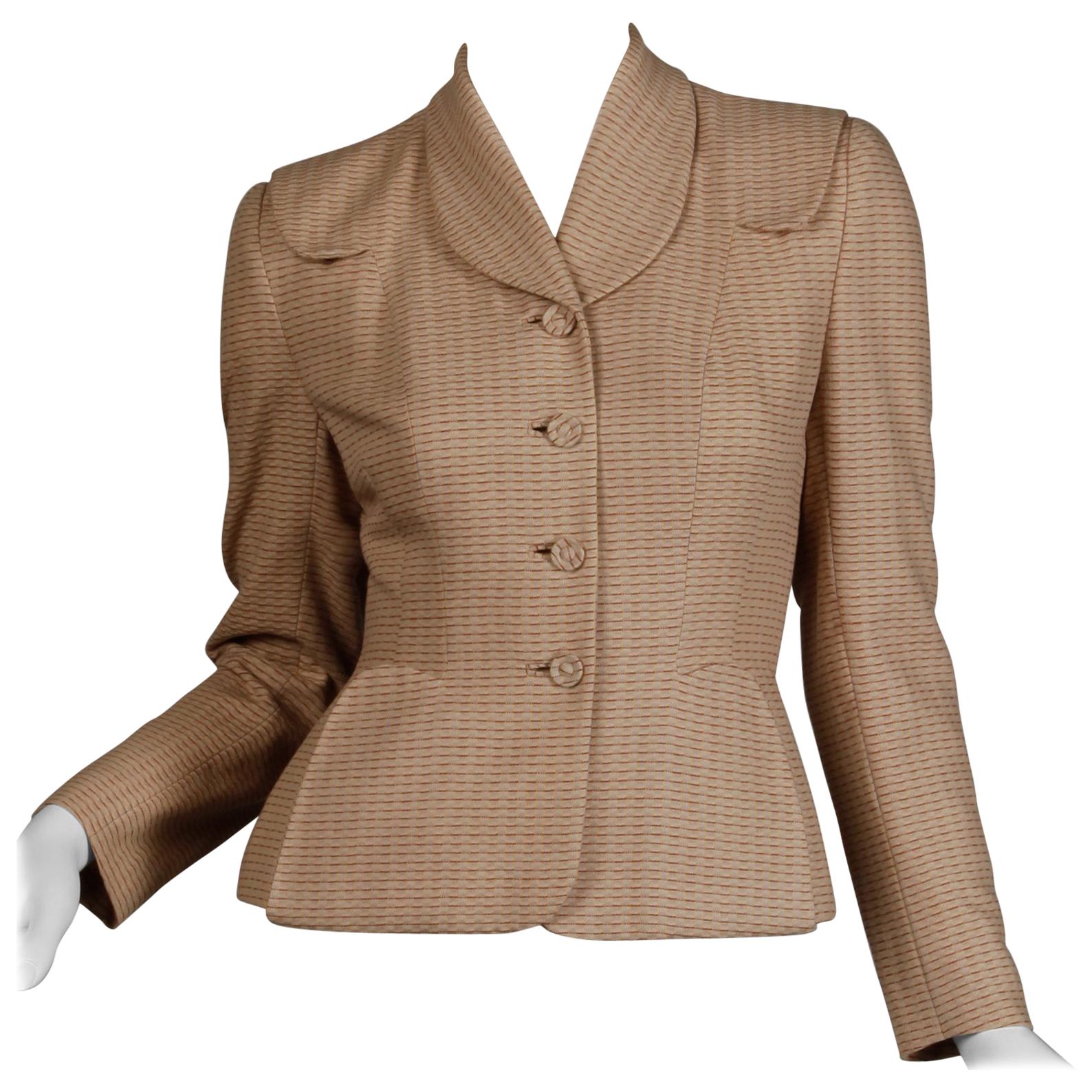 1950s Vintage Brown + Beige Wool Blazer Jacket Size XS