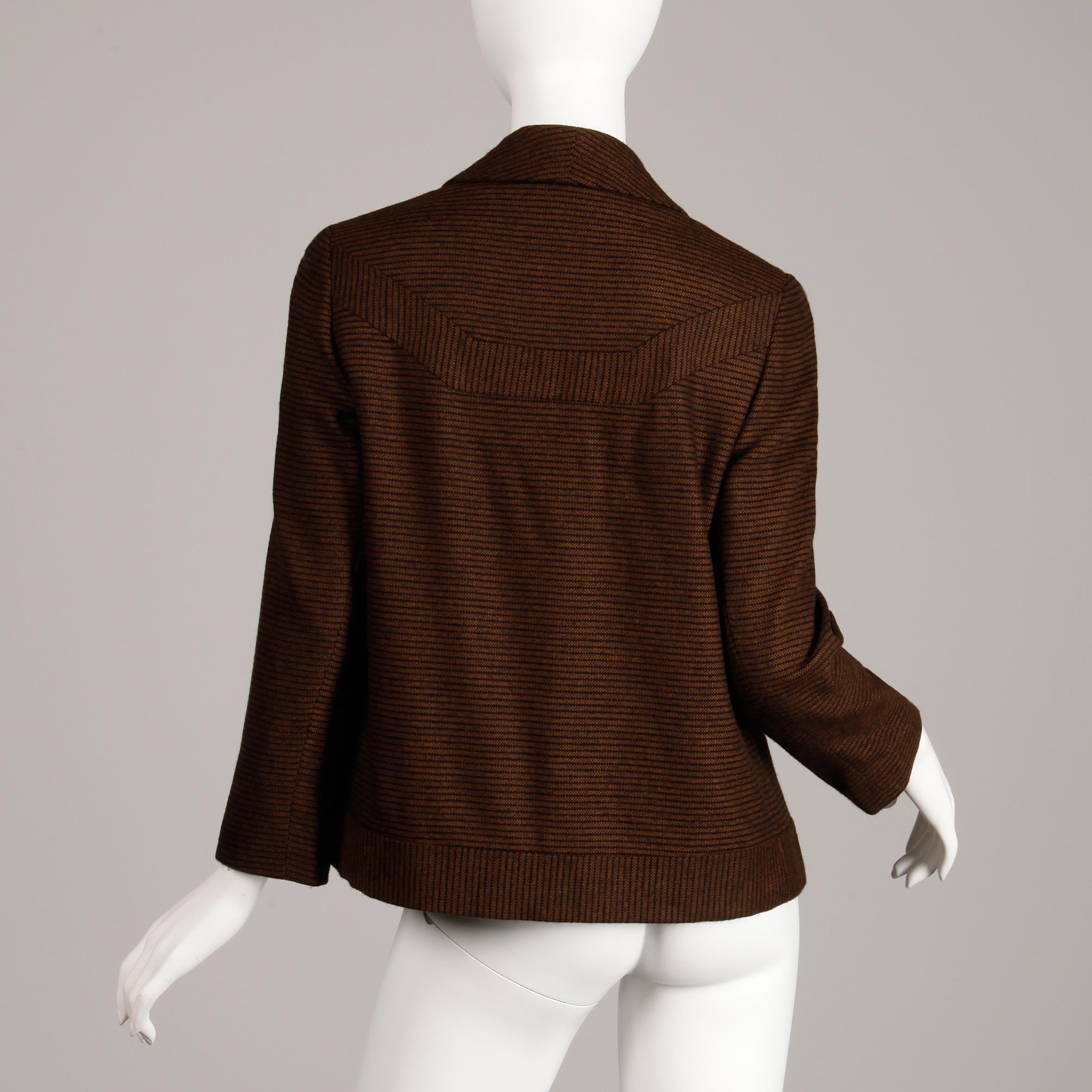 1950er Jahre Vintage Braun + Schwarz gestreifter Wollblazer oder Anzug Jacke Größe Small im Angebot 2