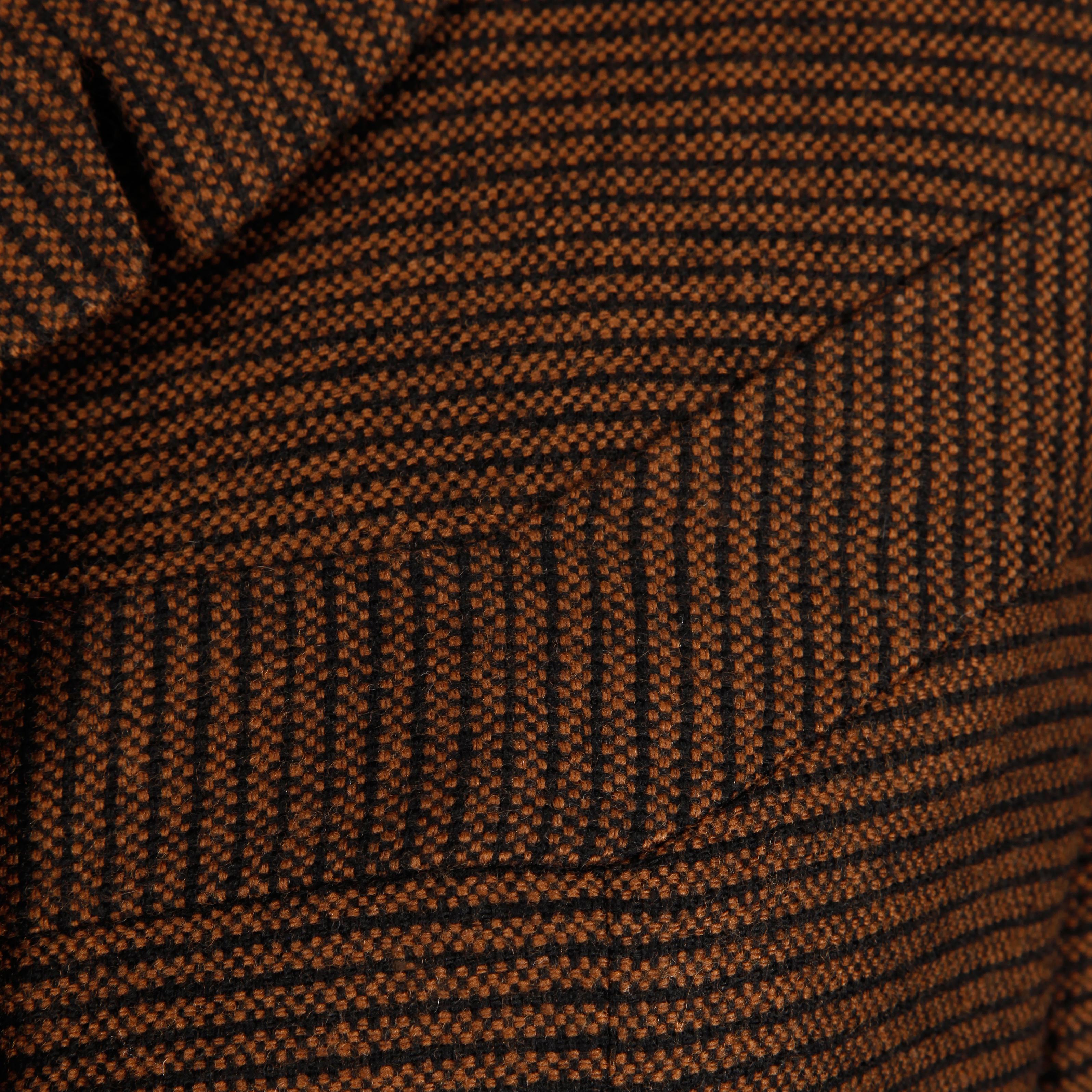 1950er Jahre Vintage Braun + Schwarz gestreifter Wollblazer oder Anzug Jacke Größe Small im Angebot 3