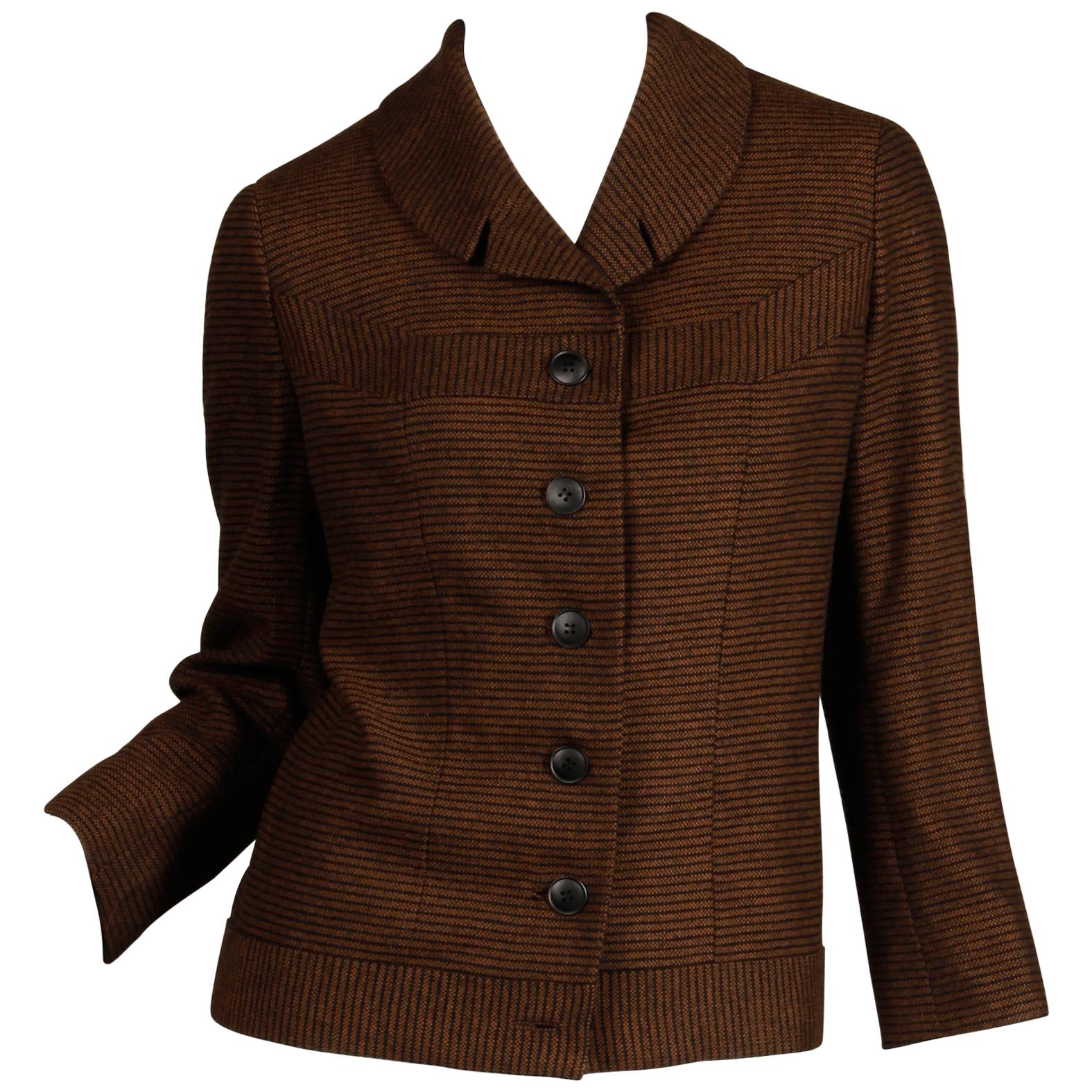 1950er Jahre Vintage Braun + Schwarz gestreifter Wollblazer oder Anzug Jacke Größe Small im Angebot