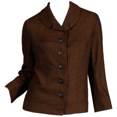 Blazer ou veste de costume vintage en laine rayée marron et noire des années 1950, Taille Small