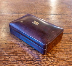 1950s Vintage Brown Leather Box with Gold Capitoline Wolf Emblem. Italy