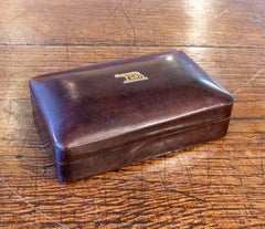 1950s Vintage Brown Leather Box with Gold Capitoline Wolf Emblem. Italy