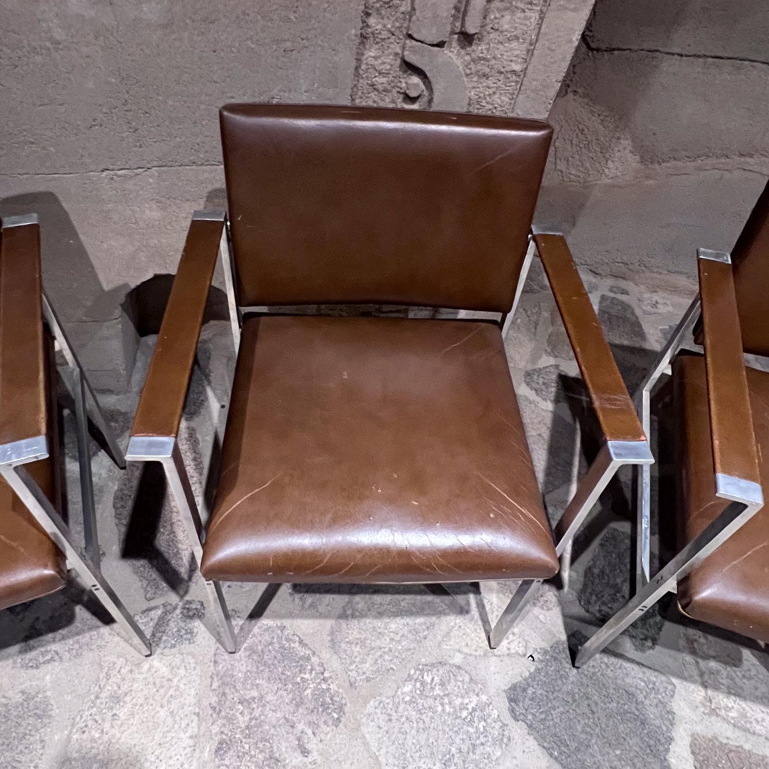 1950s Vintage Brown Leather Paddle Chairs Set of Four For Sale 6