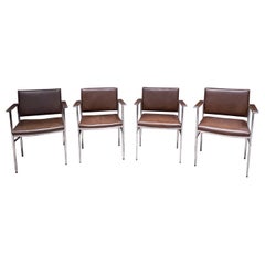1950s Vintage Brown Leather Paddle Chairs Set of Four Ward Bennett