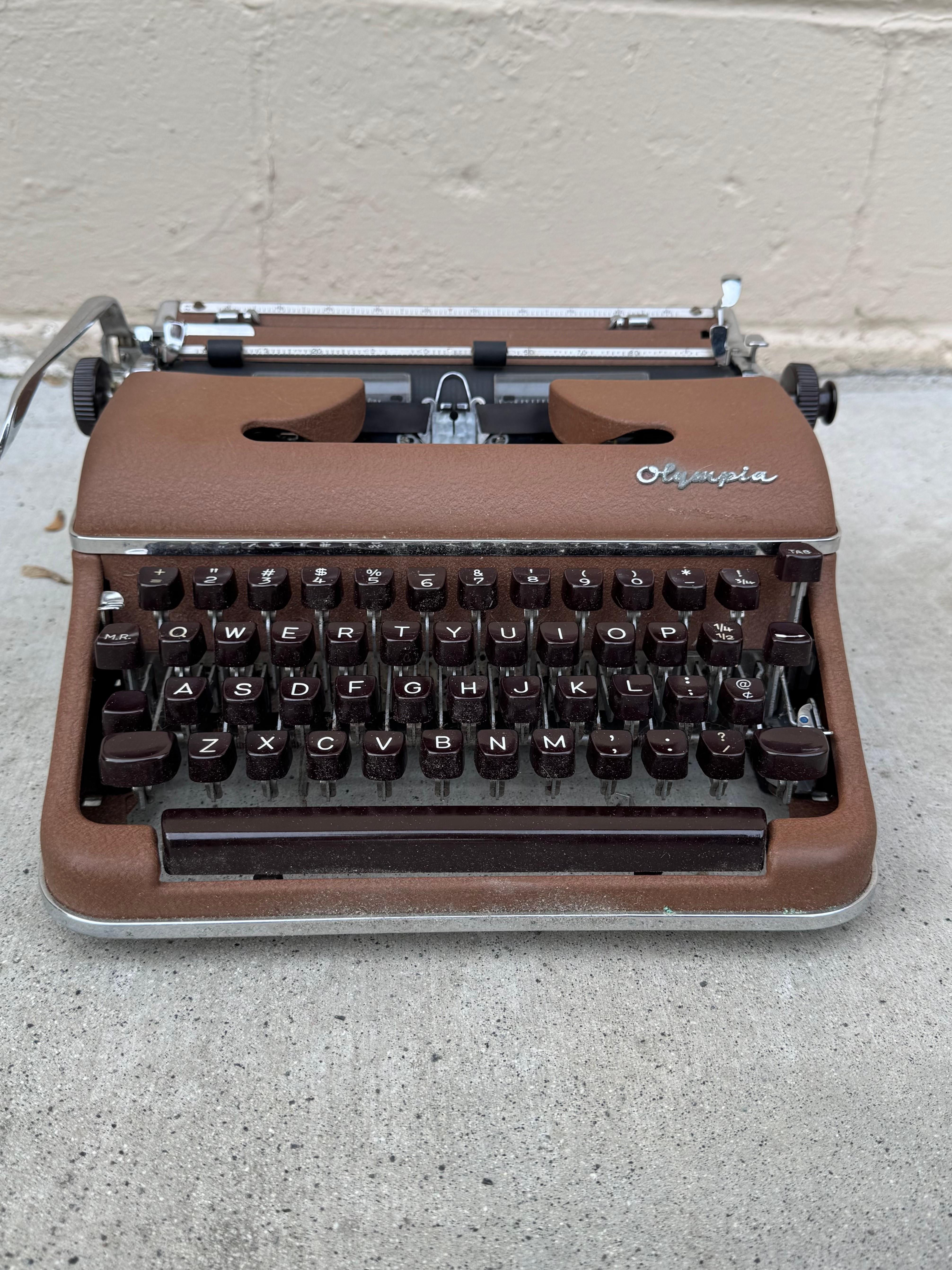 Mid-Century Modern 1950's Vintage Brown Olympia SM3 Typewriter With Senatorial #71 Typeface