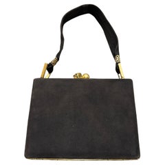 1950s Vintage Brown Suede and Brass Italian Cosmetic Bag