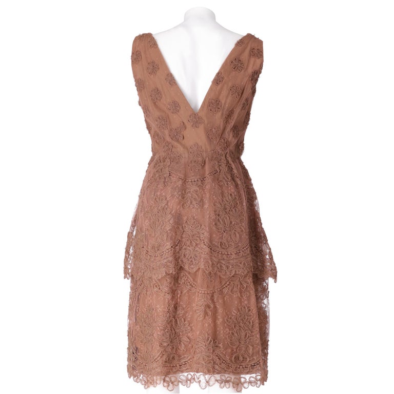 1950s Vintage Brown Tulle Dress And Stole In Fair Condition For Sale In Lugo (RA), IT