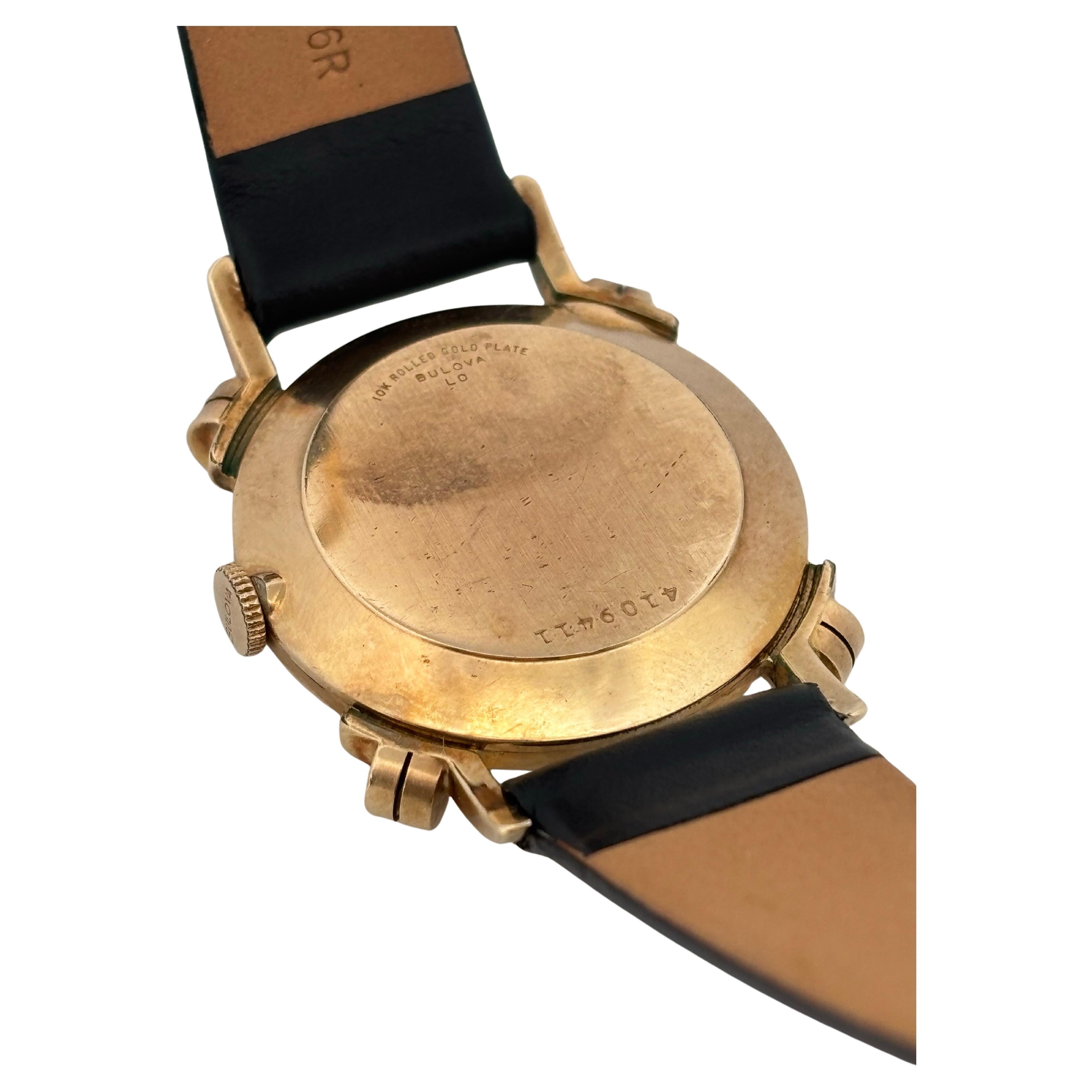 Women's or Men's 1950’s Vintage Bulova Scrolling Lugs Gold Plate Sub Second Manual Wind Watch For Sale