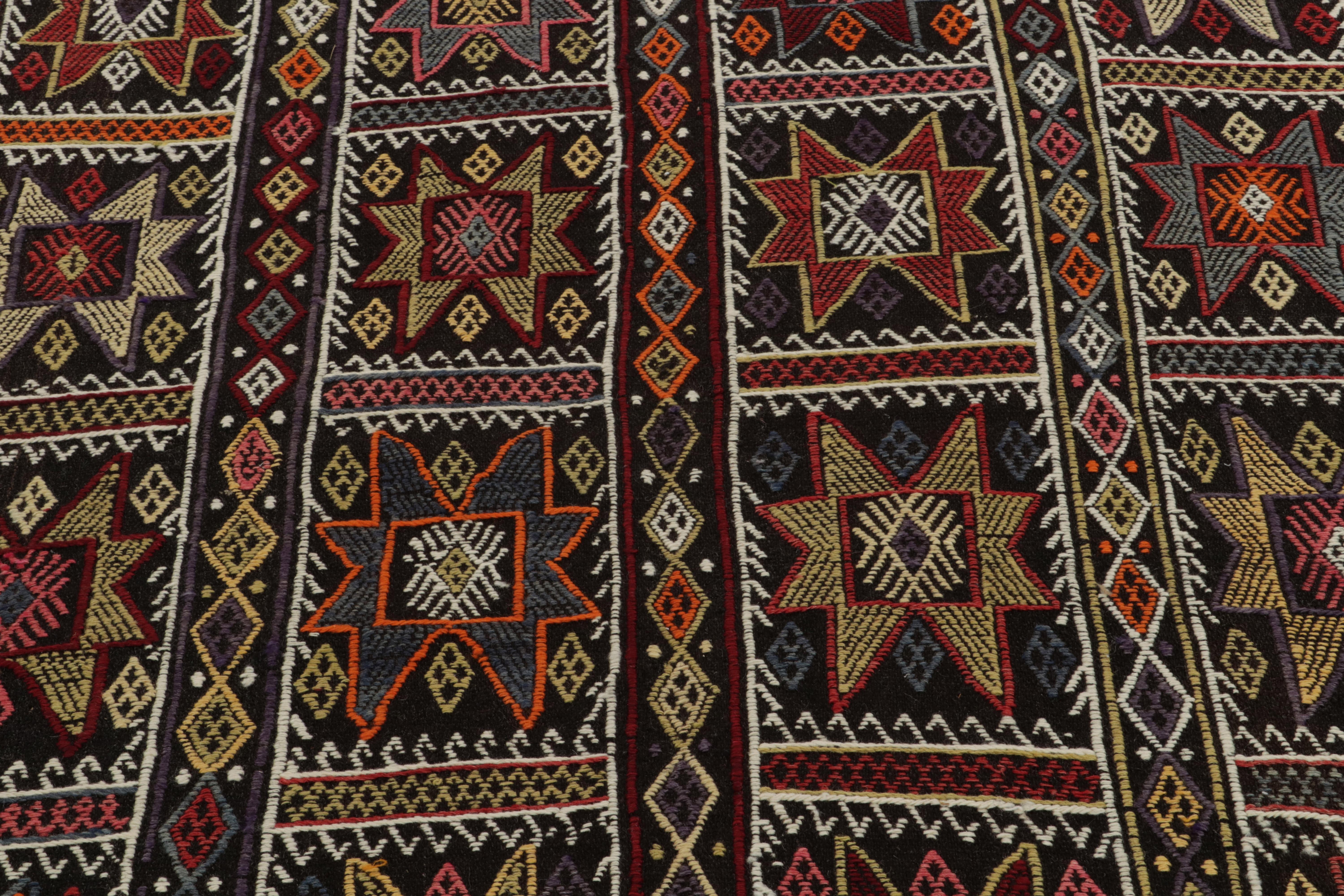 Turkish 1950s Vintage Kilim Tribal Rug in Black, Multicolor Geometric by Rug & Kilim For Sale