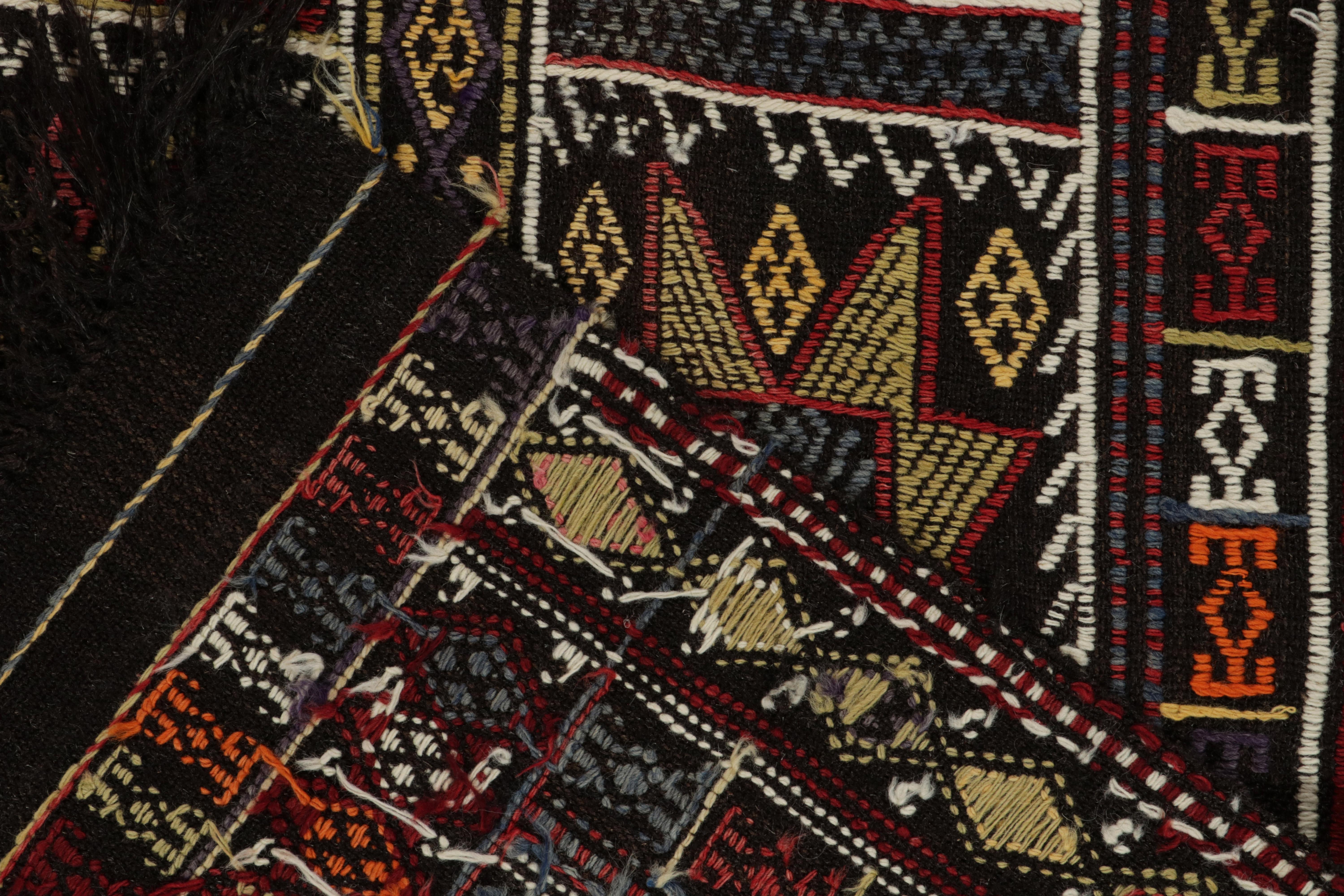 Mid-20th Century 1950s Vintage Kilim Tribal Rug in Black, Multicolor Geometric by Rug & Kilim For Sale