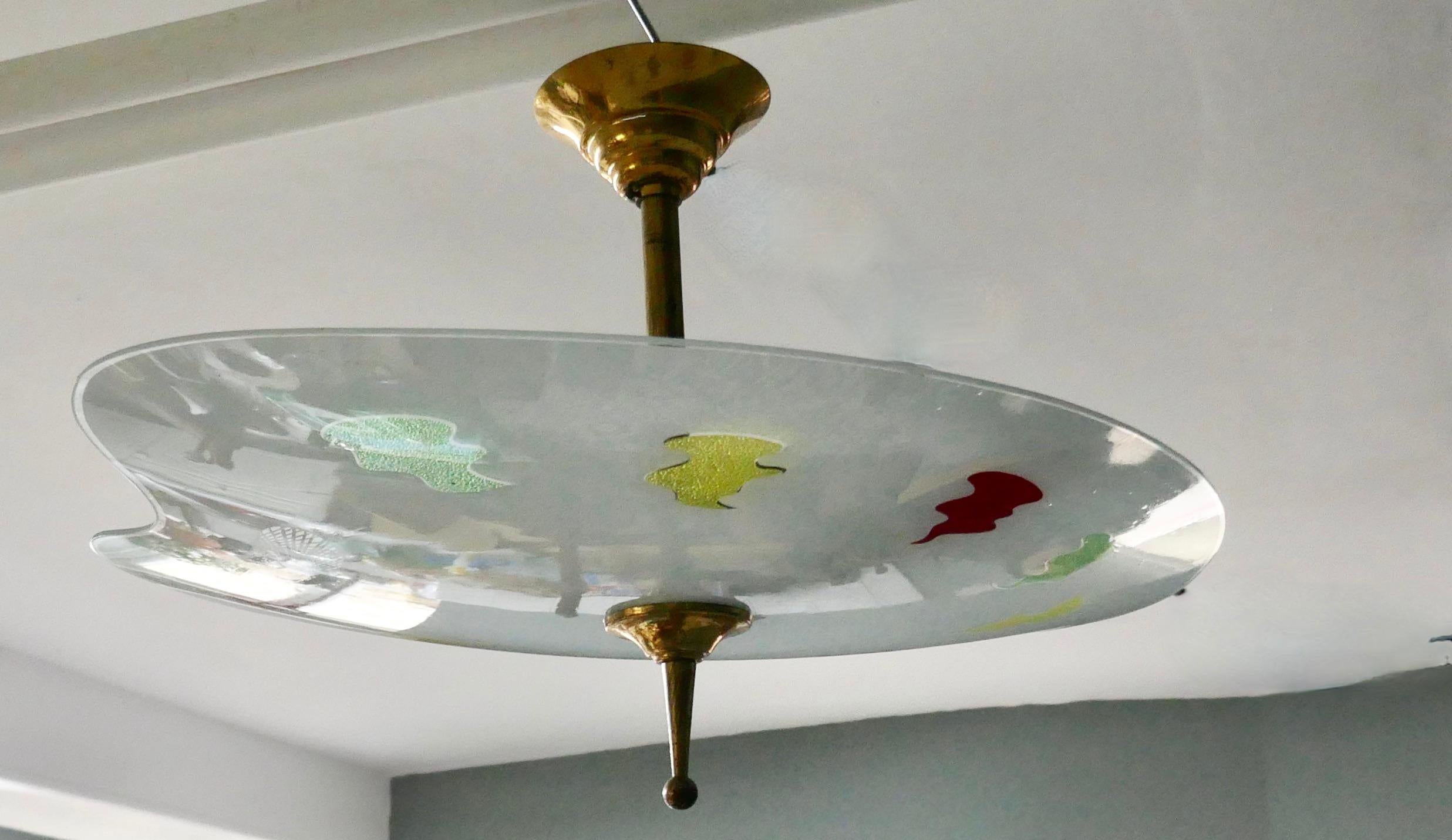 Art Glass 1950s Vintage Ceiling Light, in the Shape of an Artist’s Pallet For Sale