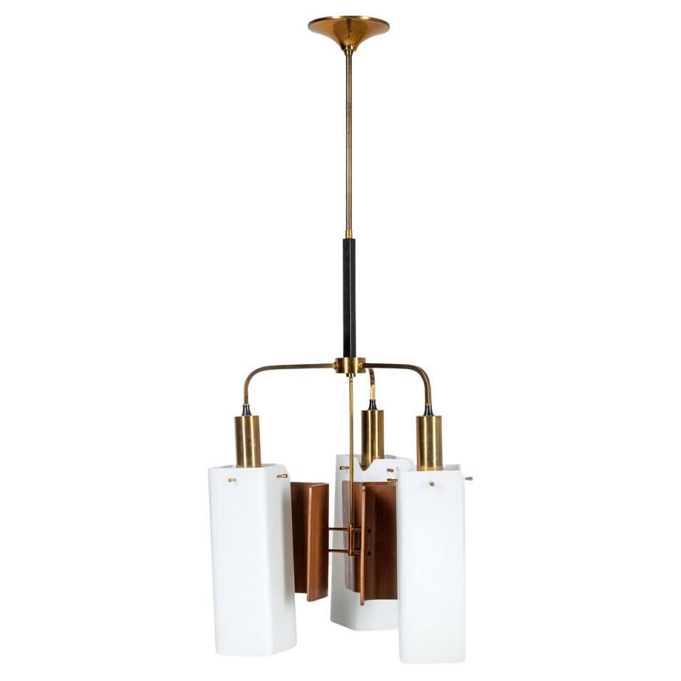 Vintage-Kronleuchter aus Messing, Holz und Glas aus den 1950er Jahren im italienischen Design