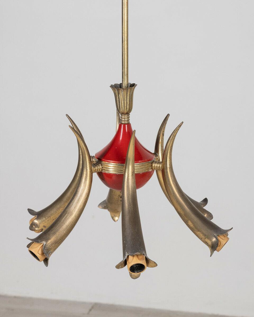 1950s Vintage Chandelier in Metal and Golden Brass Italian Design In Good Condition For Sale In None, IT