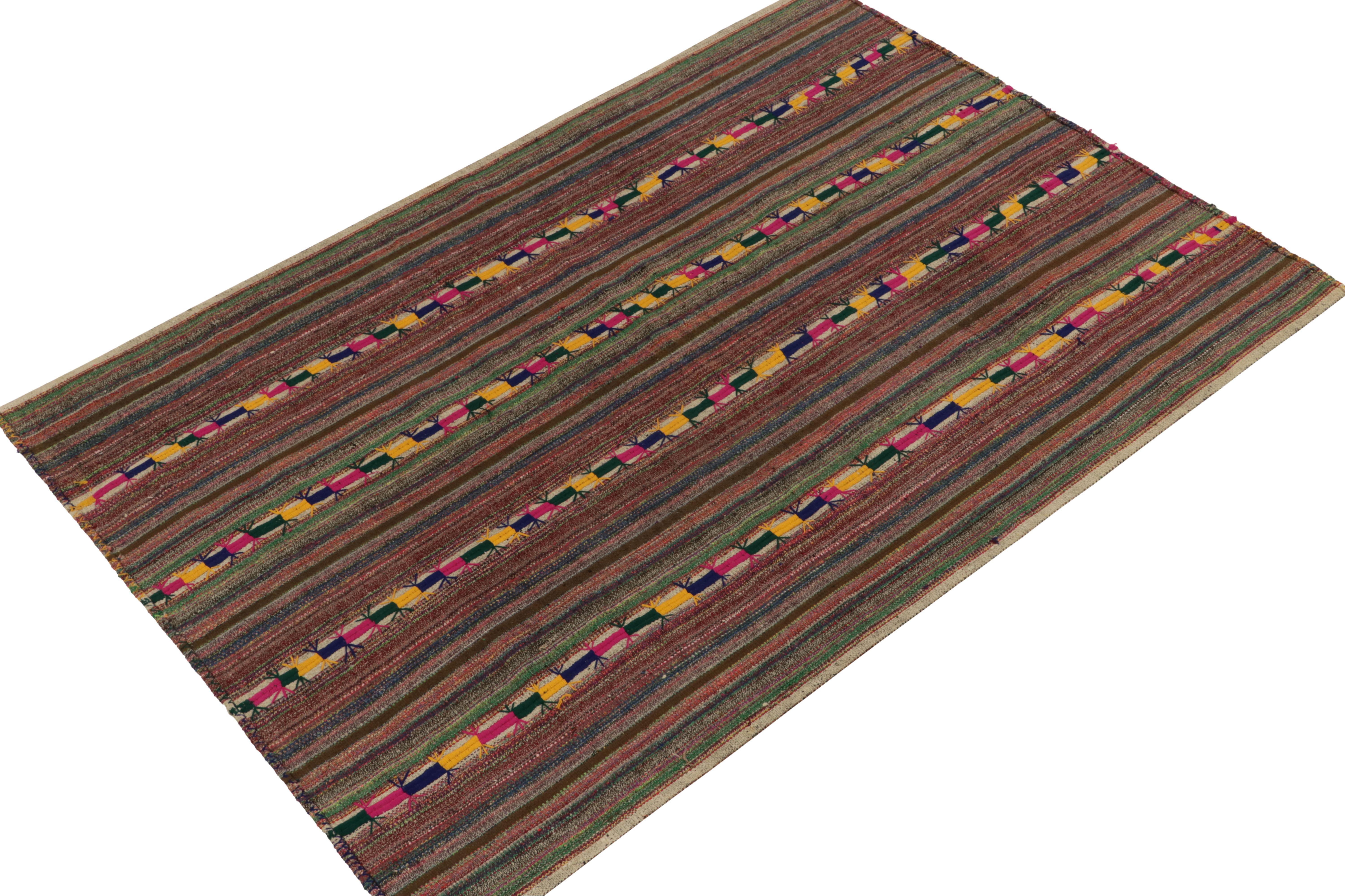 Mid-Century Modern 1950s Vintage Chaput Kilim in Colorful Pattern, Stripes Gradient by Rug & Kilim For Sale