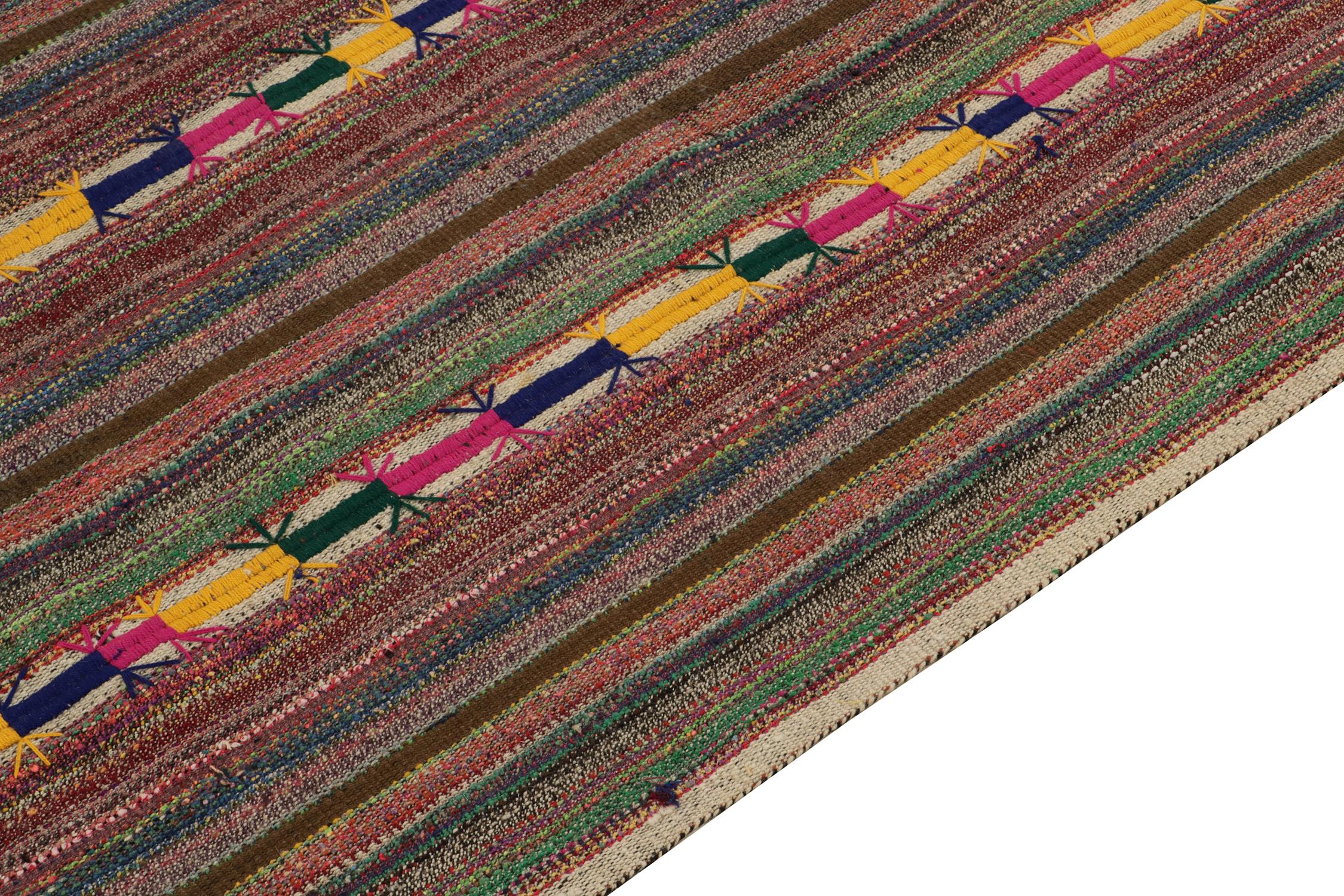 Hand-Knotted 1950s Vintage Chaput Kilim in Colorful Pattern, Stripes Gradient by Rug & Kilim For Sale