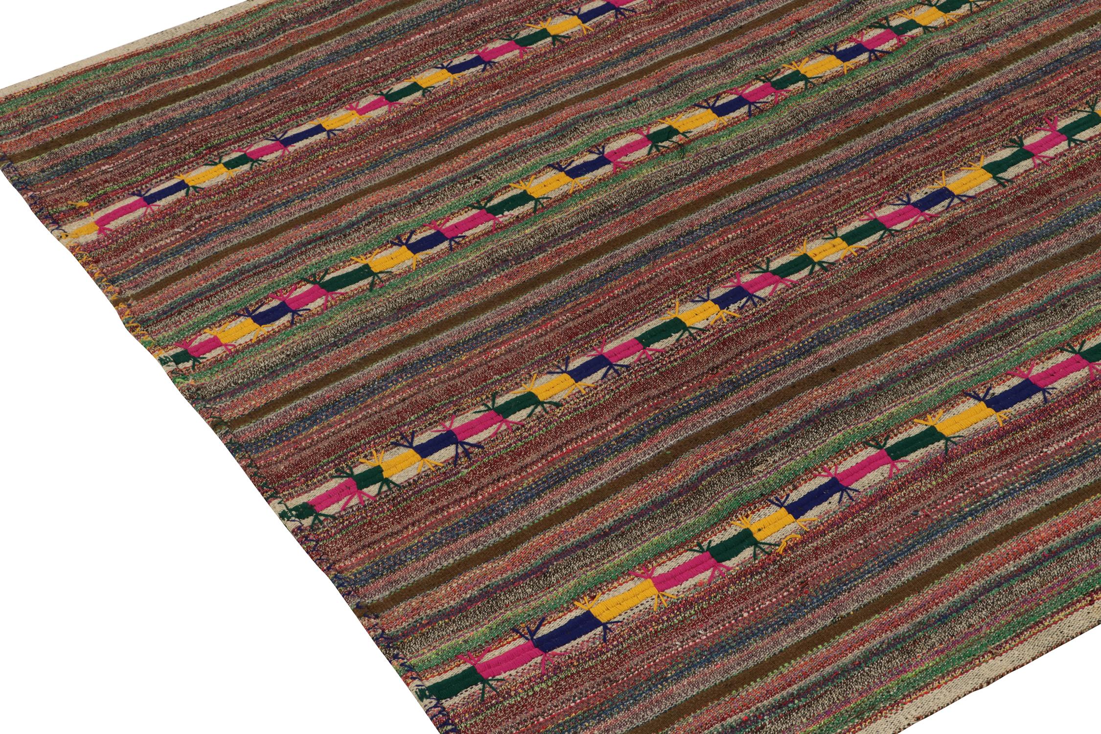 1950s Vintage Chaput Kilim in Colorful Pattern, Stripes Gradient by Rug & Kilim In Good Condition For Sale In Long Island City, NY