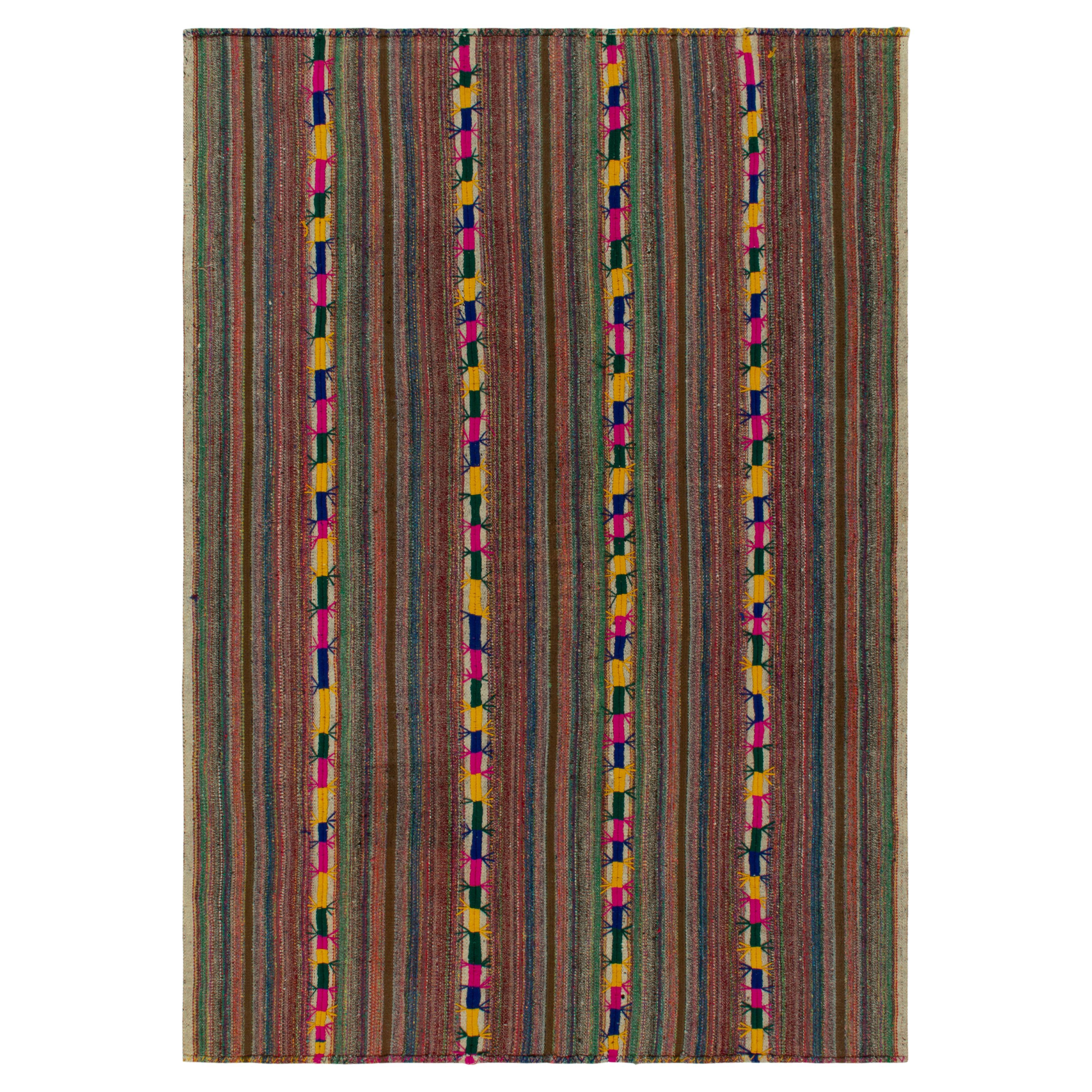 1950s Vintage Chaput Kilim in Colorful Pattern, Stripes Gradient by Rug & Kilim