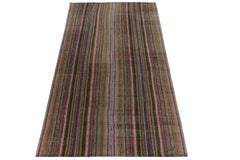 1950s Vintage Chaput Kilim in Green, Multicolor Stripe Patterns by Rug & Kilim