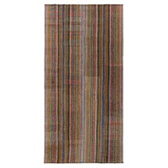 1950s Vintage Chaput Kilim in Green, Multicolor Stripe Patterns by Rug & Kilim